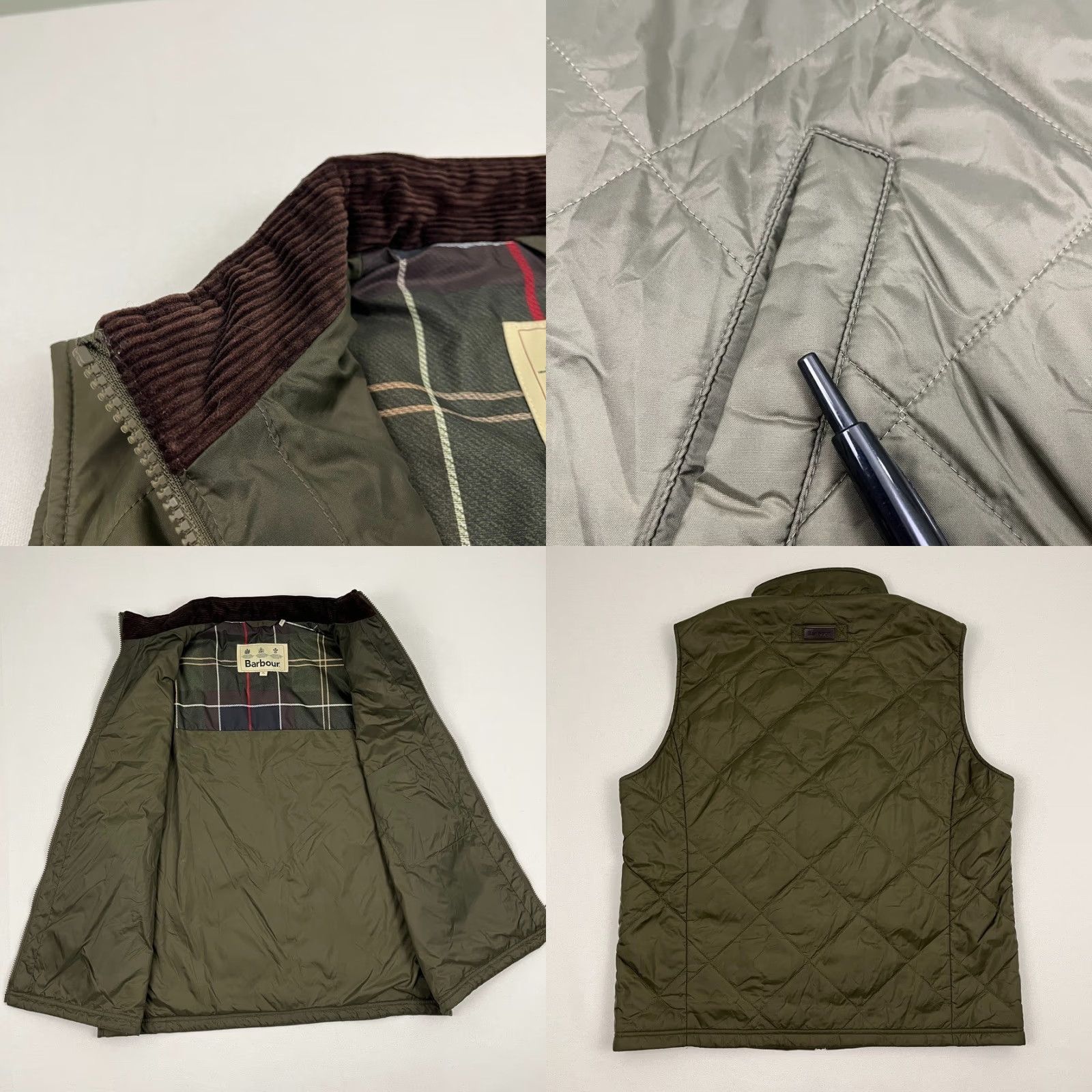 Barbour Barbour Finn Gilet Vest Mens XL Olive Green Quilted Corduroy Collar Full Zip VINTAGE? No Size US XL / EU 56 / 4 - 8 Thumbnail