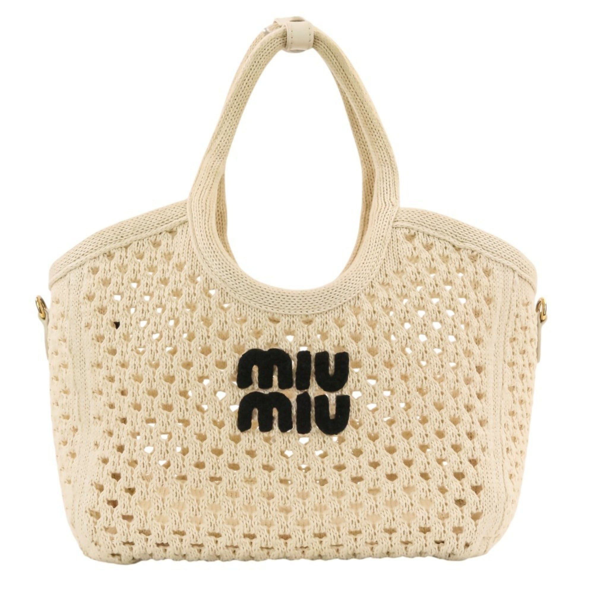 Miu Miu Miu Miu MIU IVY Logo Mesh Handbag with Pouch, 2-Way Tote Bag, 5BG281 Ivory, Women's Size ONE SIZE - 1 Thumbnail