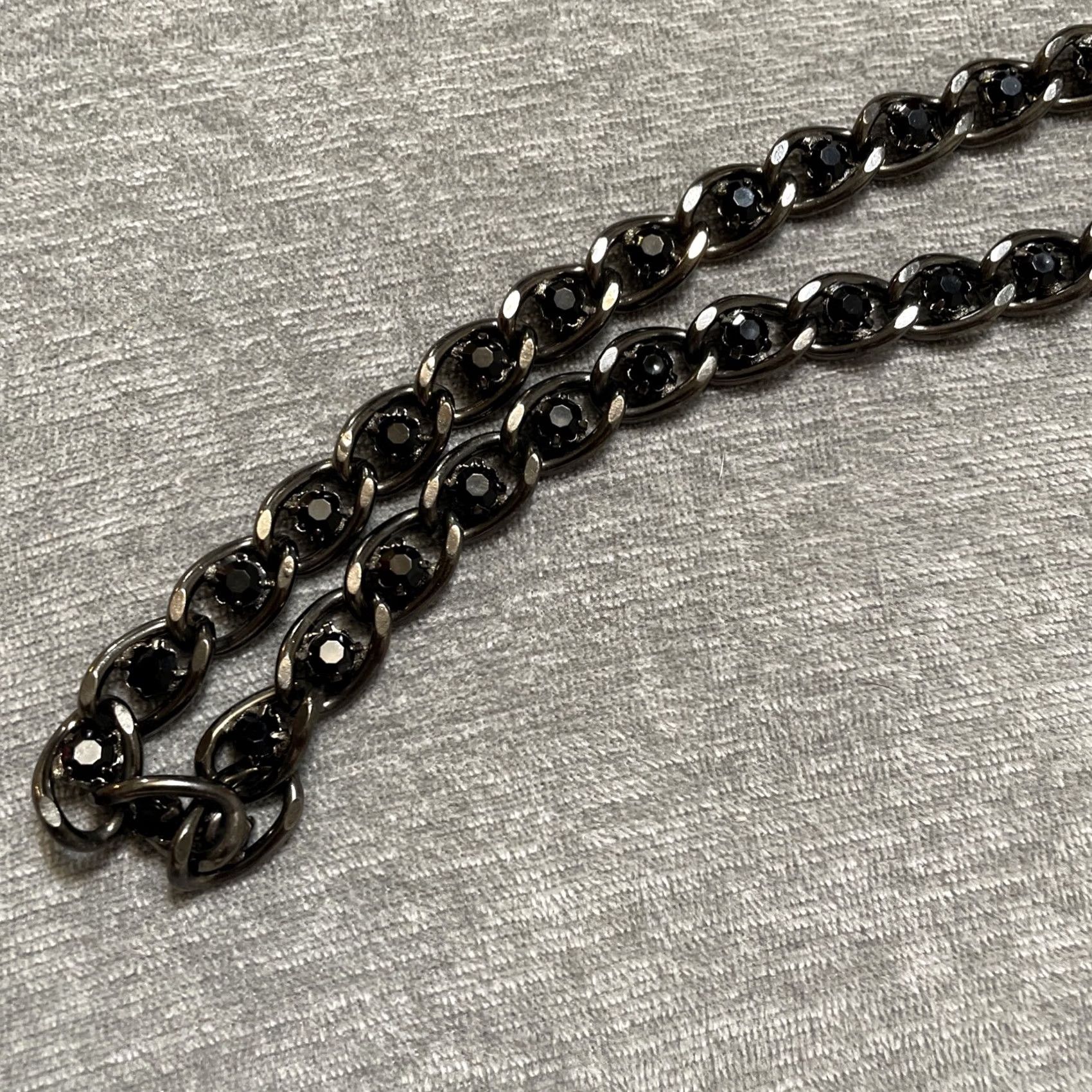 Vintage VINTAGE Women Black Tone Black Crystal Rhinestone Chain Belt Adjustable Women Glam Rock 1980s Mens Womens Boys Girls Size ONE SIZE - 2 Thumbnail