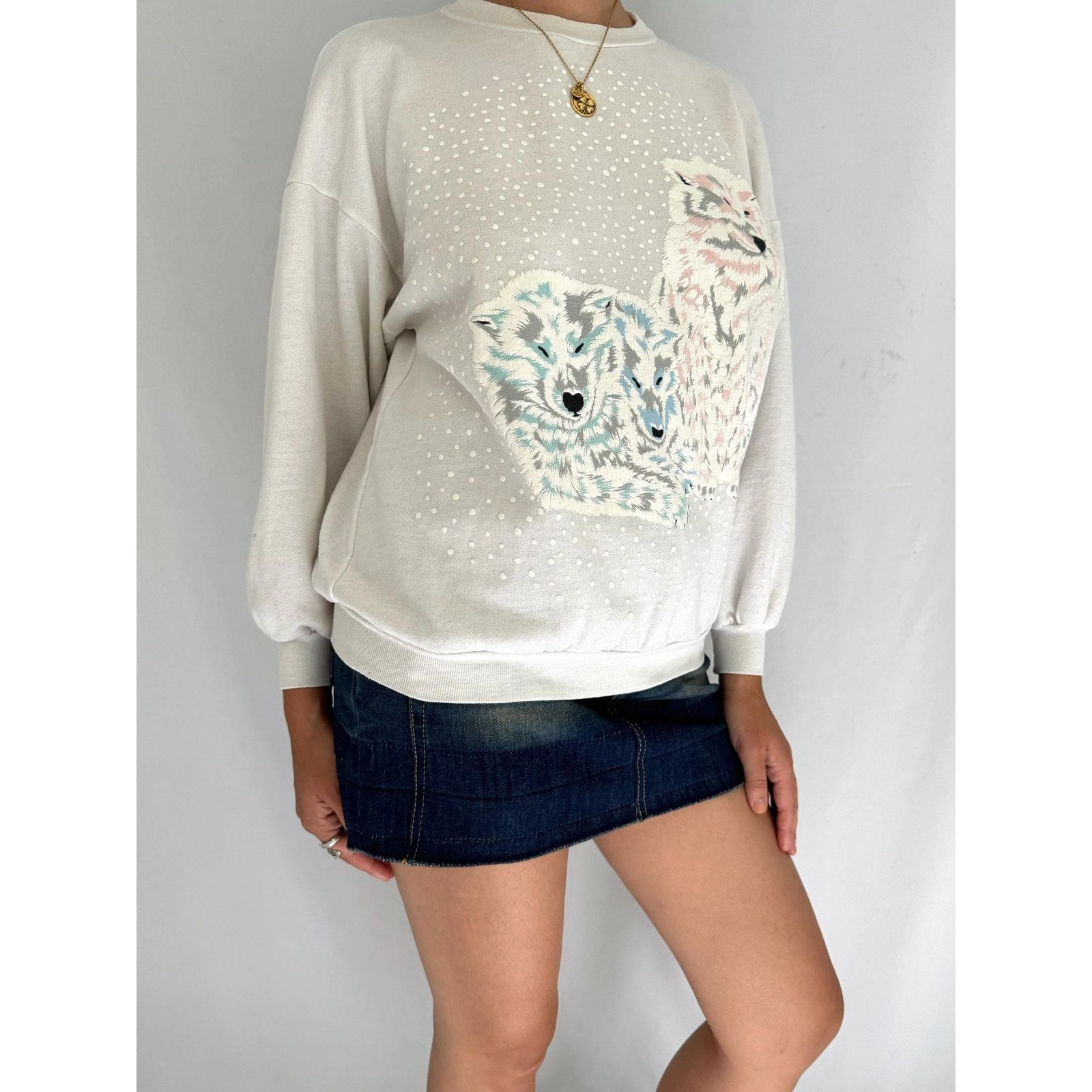 Other 90s vintage white snowy winter wolf graphic pullover sweater Size S / US 4 / IT 40 - 5 Thumbnail
