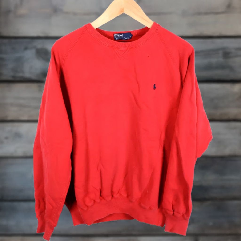 Polo Ralph Lauren VINTAGE Polo Ralph Lauren Sweatshirt Men's Large Red Crewneck Distressed Paint Splatter Embroidered Pony Hem Raglan Oversized 90s Retro Hipster Preppy Size US L / EU 52-54 / 3 - 1 Thumbnail