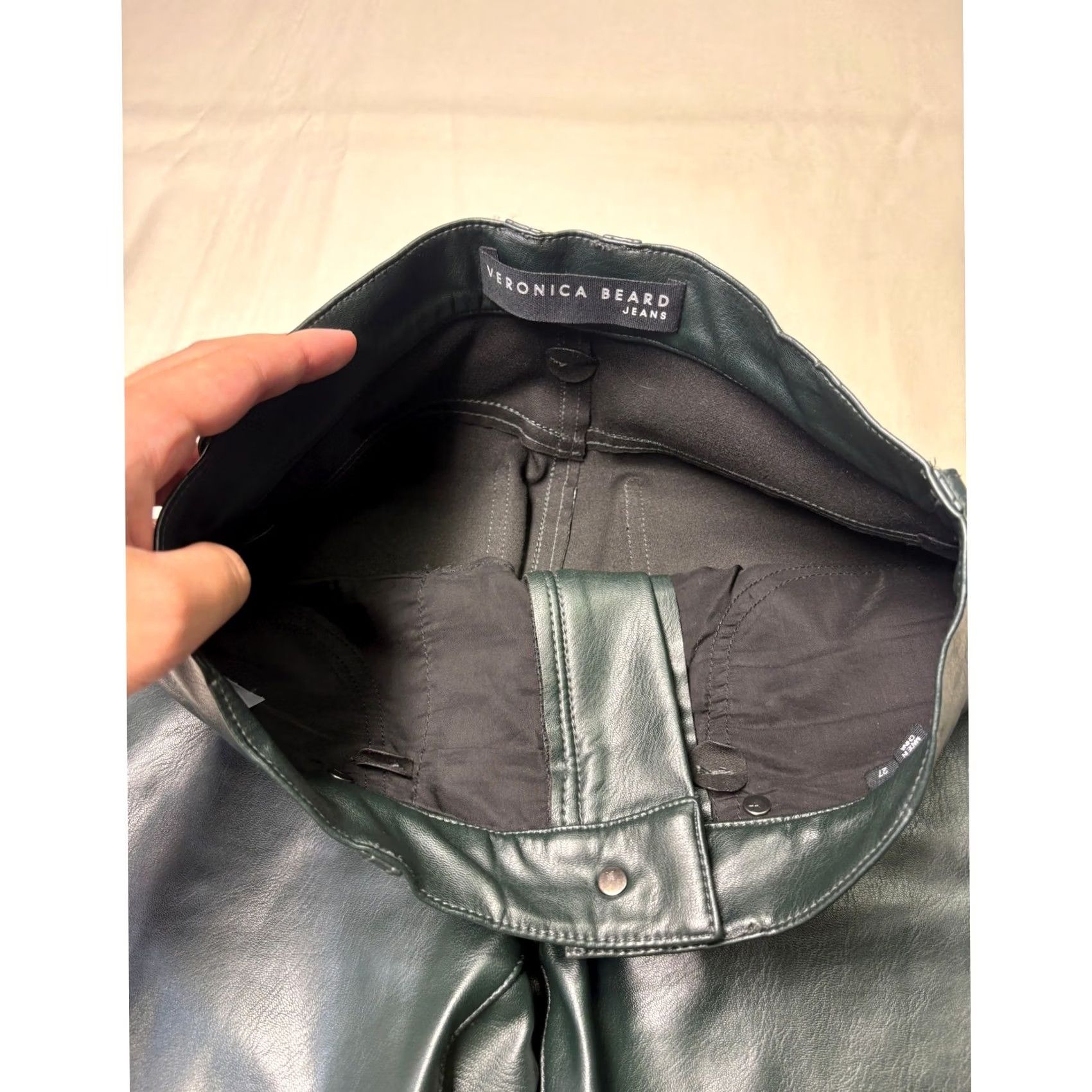 Veronica Beard VERONICA BEARD Jeans Faux Leather Pants Forest Green Straight Leg Womens 27x29 Size 27" / US 4 / IT 40 - 4 Thumbnail