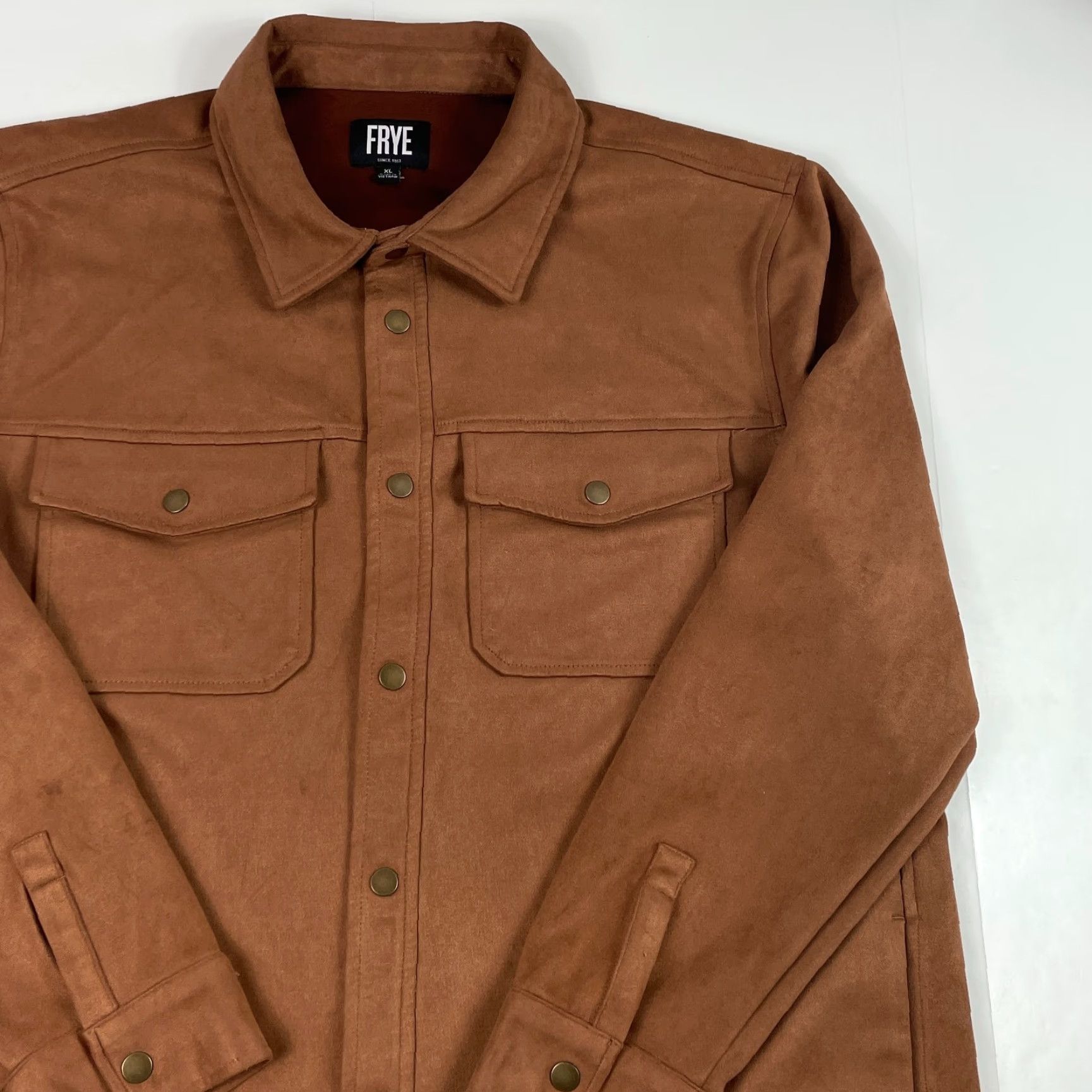Frye VINTAGE Frye Shirt Men XL Brown Faux Suede Shacket Snap Up Western Rodeo Cowboy Shirt Size US XL / EU 56 / 4 - 3 Thumbnail