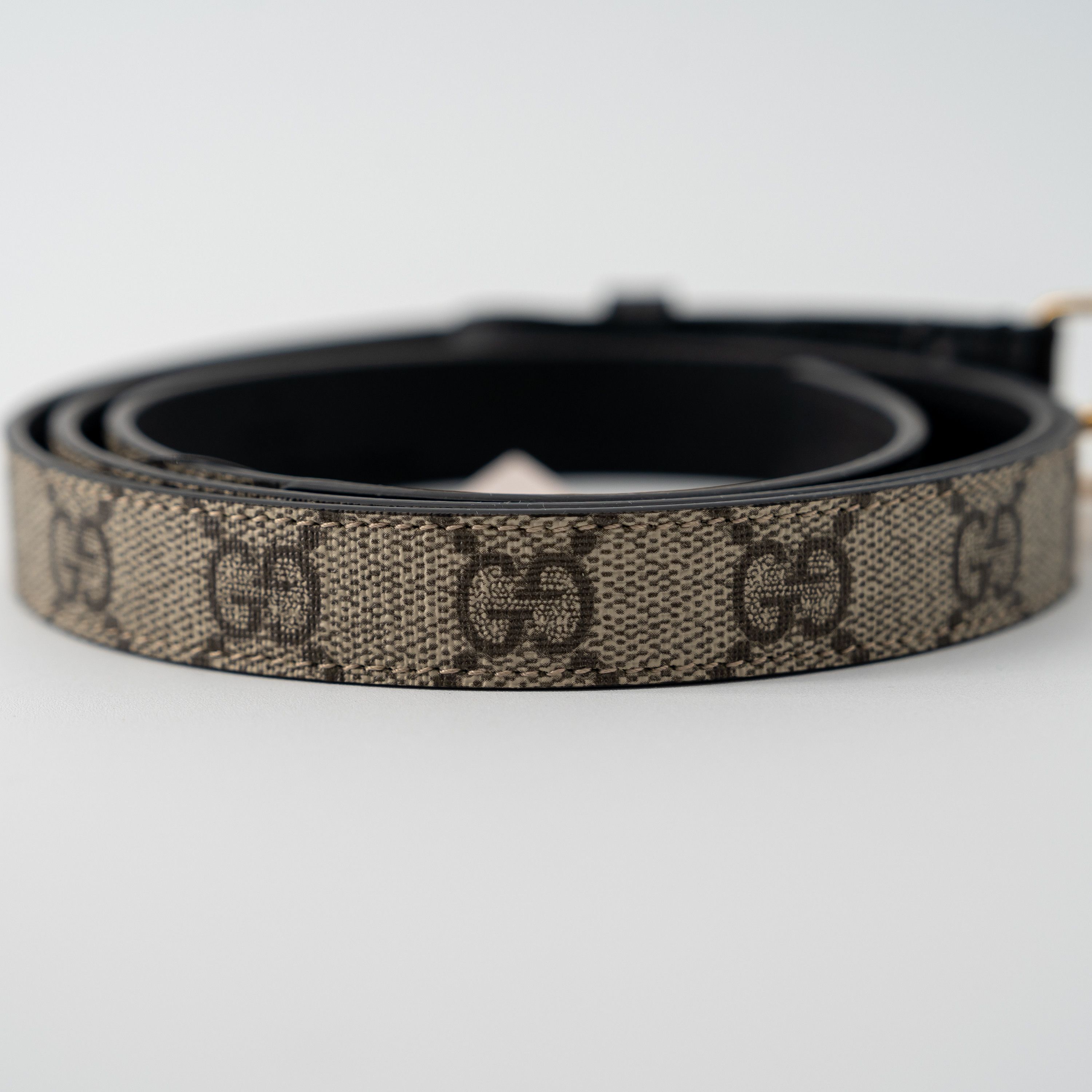 Gucci 110-44 Gucci GG Marmont Thin Belt Beige Black Gold Size ONE SIZE - 2 Thumbnail