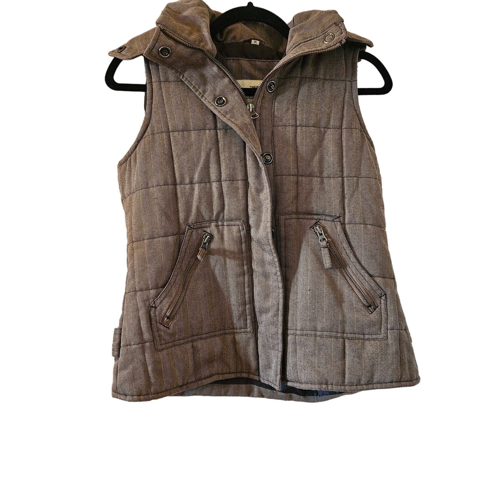 Other New York Classics Herringbone Vest Jacket w/ Fur Hood--Med-- Size M / US 6-8 / IT 42-44 - 1 Thumbnail