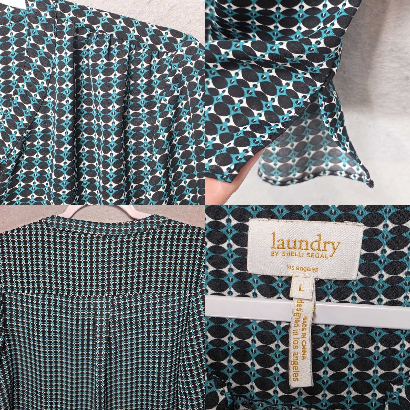Laundry by Shelli Segal Laundry By Shelli Segal Blouse Womens L Geometric Roll Tab Long Sleeve Teal Size L / US 10 / IT 46 - 8 Thumbnail