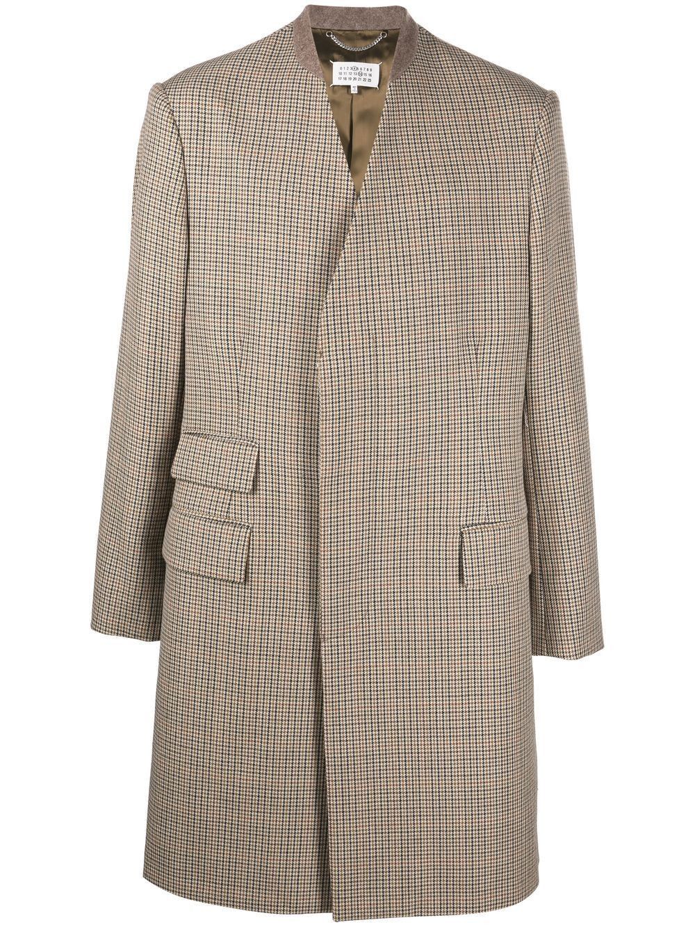 Maison Margiela o1y1124 Herringbone Pattern Collarless Coat in Brown Size US L / EU 52-54 / 3 - 1 Thumbnail