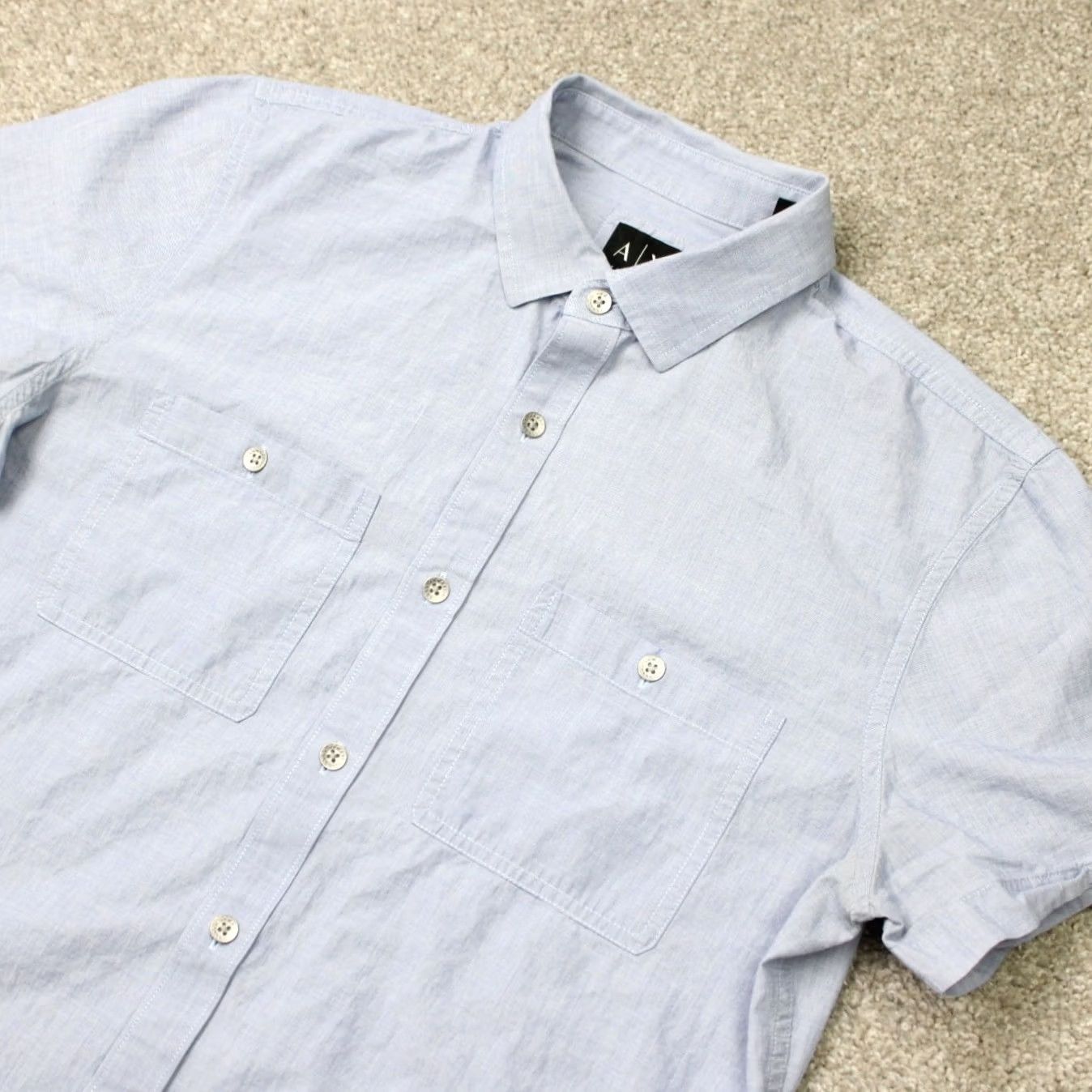 Armani Exchange A/X Armani Exchange Shirt Mens Medium Blue Cotton Fitted Casual Short Sleeve Size US M / EU 48-50 / 2 - 3 Thumbnail