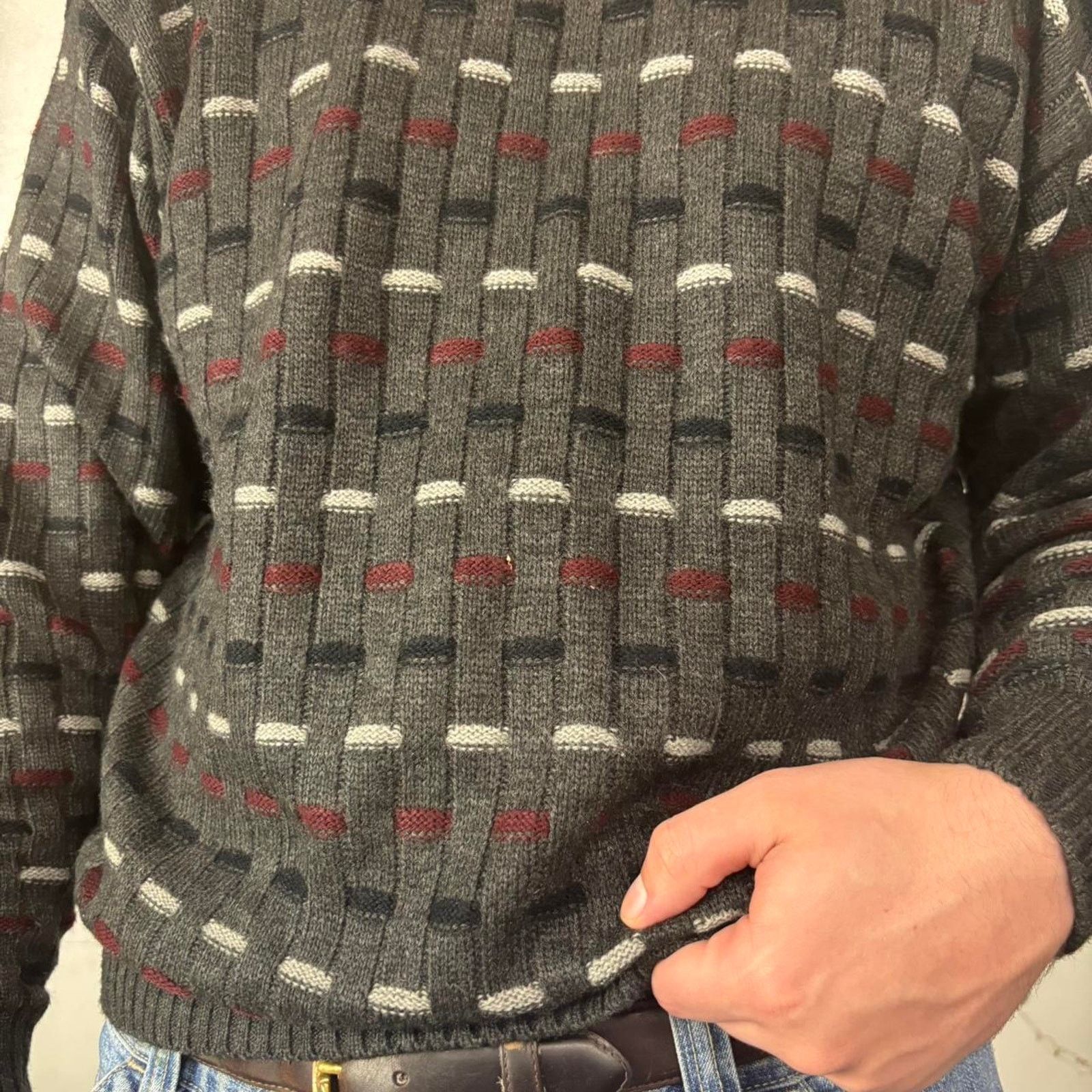 Vintage 90s Munsingwear grey and red Grandpa knit sweater Size XL Size US XL / EU 56 / 4 - 2 Thumbnail