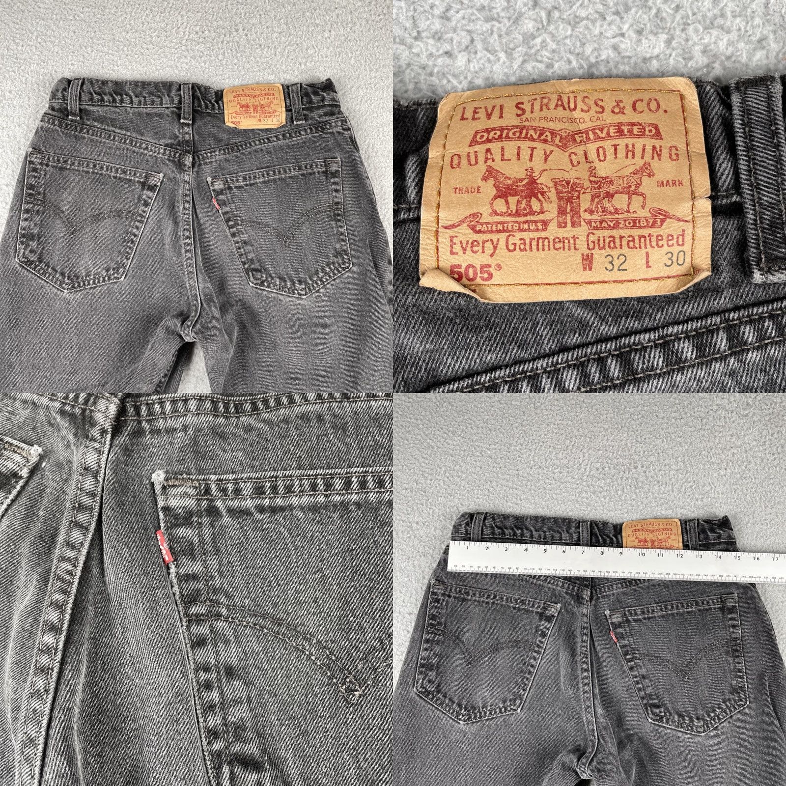 Levi's VINTAGE Levi’s 505 Denim Jeans Black 30x28 Regular 90s Grunge Canada Mens Size US 30 / EU 46 - 8 Thumbnail