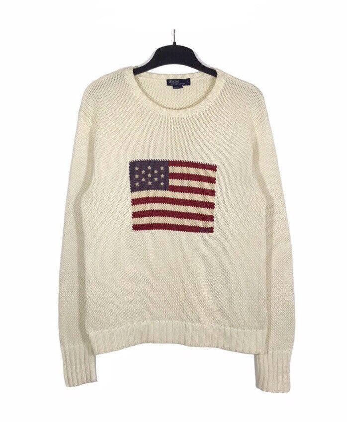 Polo Ralph Lauren Polo Ralph Lauren Mens The Iconic Flag Knit Sweater Cream Size US L / EU 52-54 / 3 - 1 Thumbnail