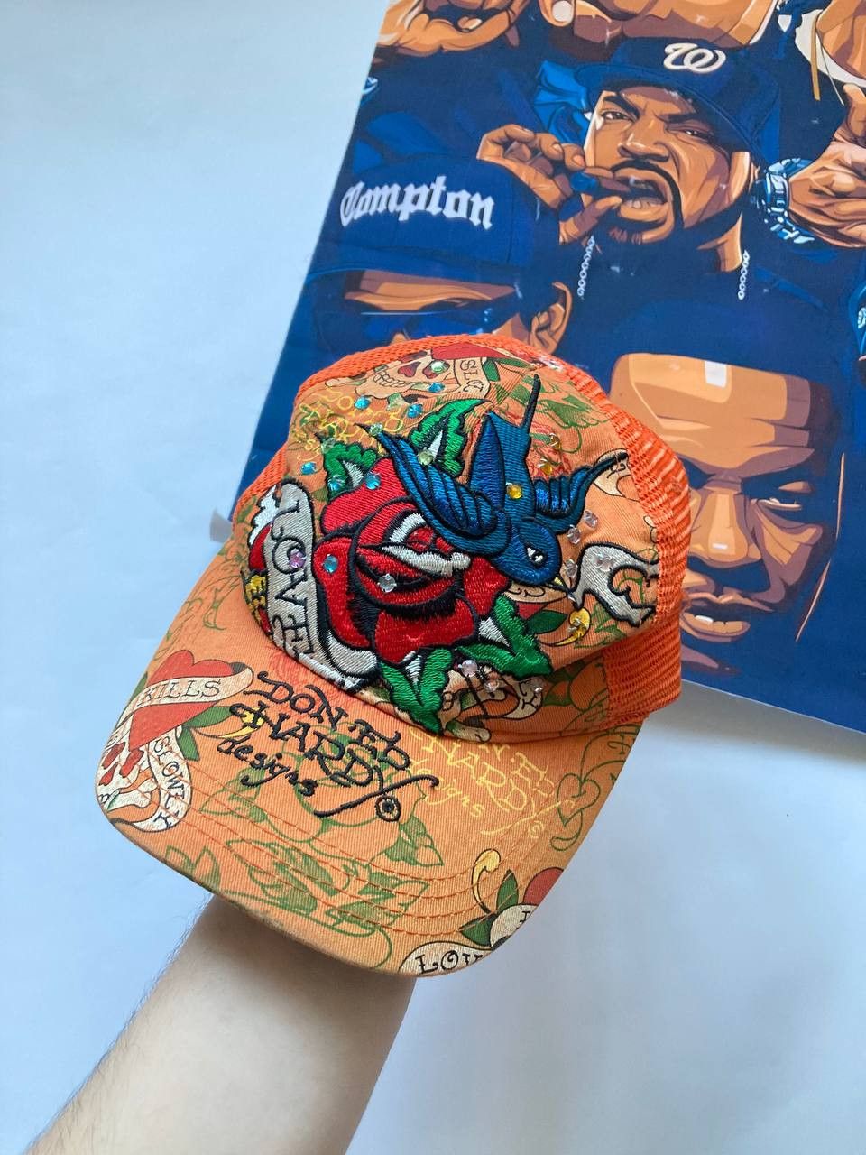 Ed Hardy × Vintage Vintage Y2K Ed Hardy Christian Audigier Trucker Hat Cap Size ONE SIZE - 1 Thumbnail
