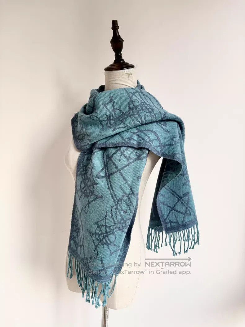 Vivienne Westwood Vivienne Westwood Blue Two-Tone Embroidered Saturn Scarf Size ONE SIZE - 2 Thumbnail