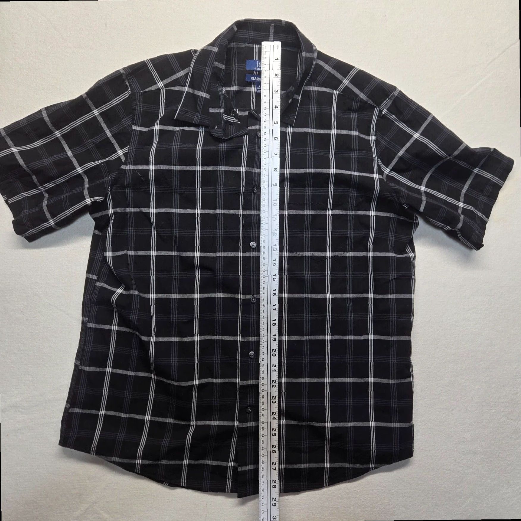 George George Classic Fit Men's Checked Black White Button Down Shirt Large 42-44 Size US L / EU 52-54 / 3 - 6 Thumbnail