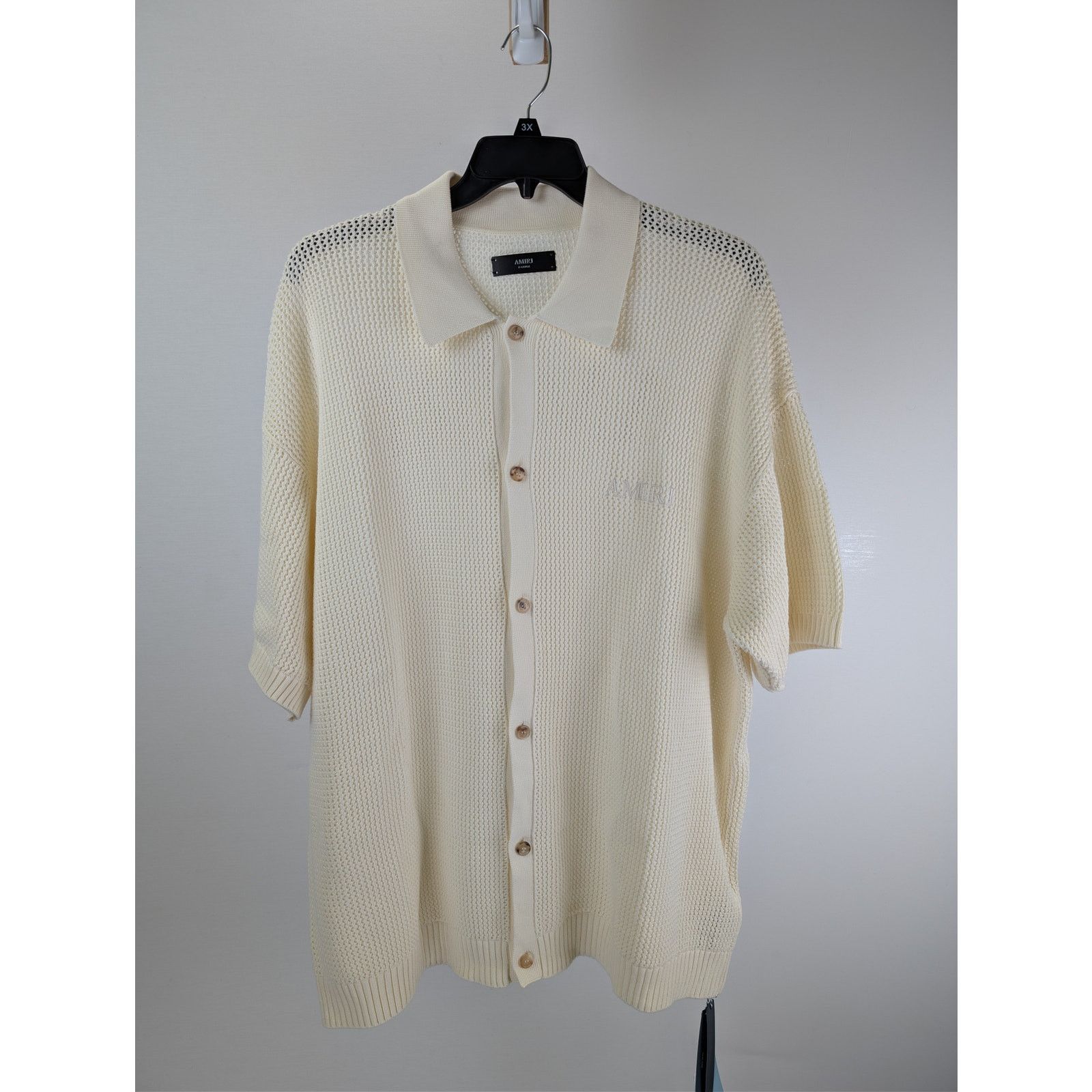 Amiri o1rshd1 Amiri Crochet Button up Half Sleeve Shirt in Ivory Size US XL / EU 56 / 4 - 2 Thumbnail