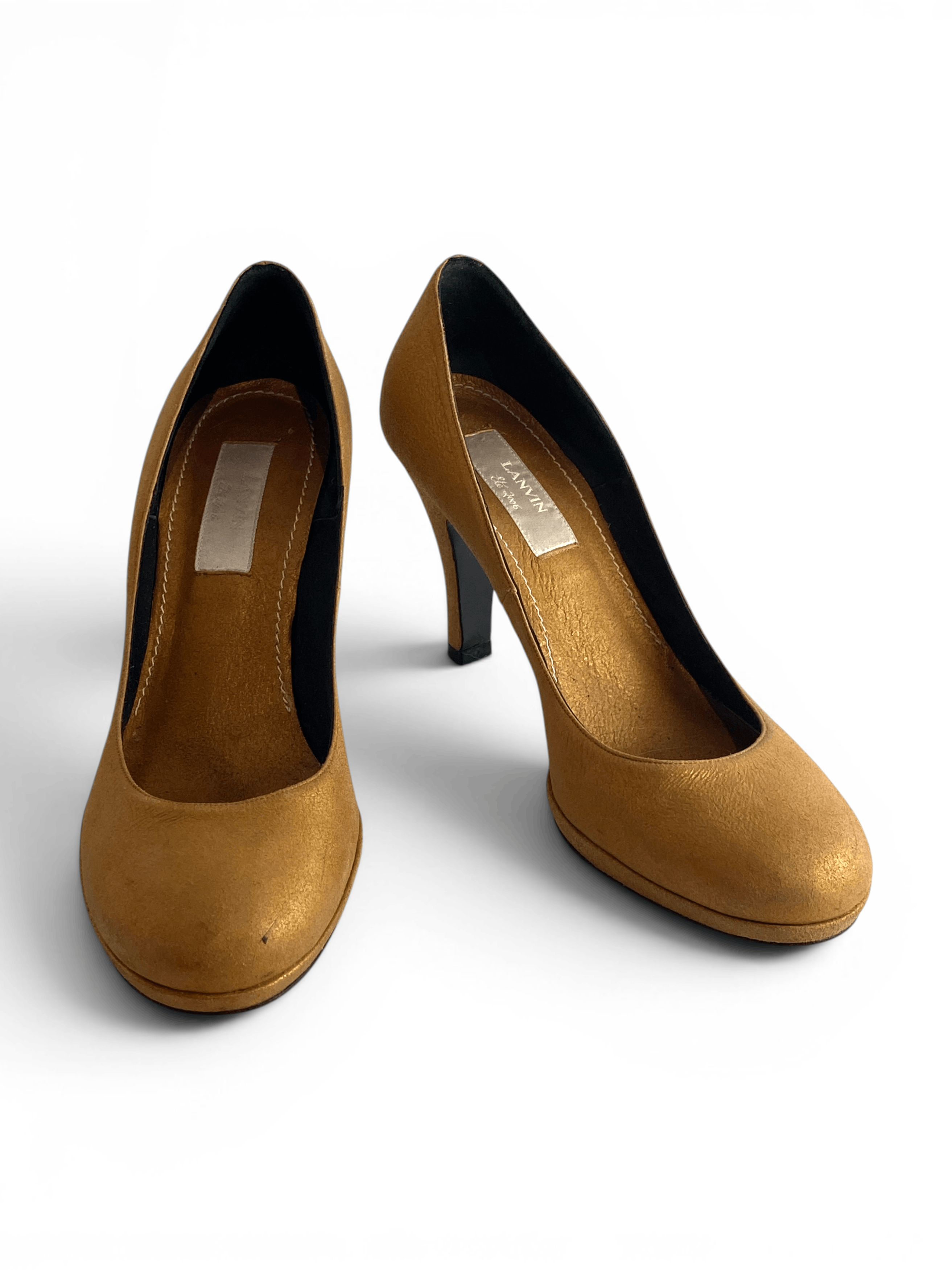 Lanvin Lanvin Gold Metallic Leather Women Heels Pumps Shoes Size US 7.5 / IT 37.5 - 1 Thumbnail