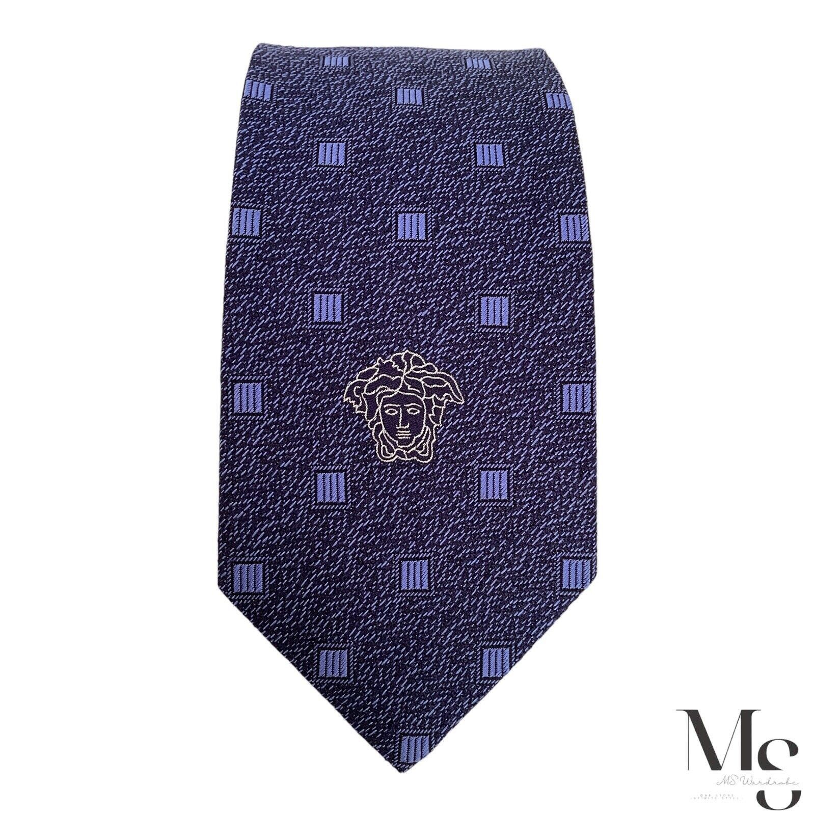 Versace VERSACE Blue Geometric With Medusa Print Silk Tie Italy Size ONE SIZE - 3 Thumbnail