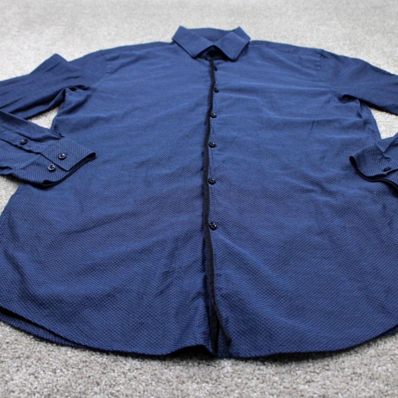 Hugo Boss HUGO BOSS Shirt Mens 17, 43 Blue Check Cotton L/S Button Dress Shirt Size US XL / EU 56 / 4 - 3 Thumbnail