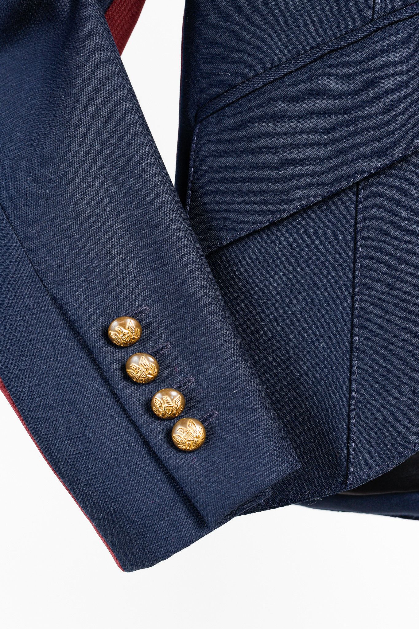 SMYTHE Smythe Navy Wool One Button Burgundy Tux Stripe Blazer Size XS / US 0-2 / IT 36-38 - 6 Thumbnail