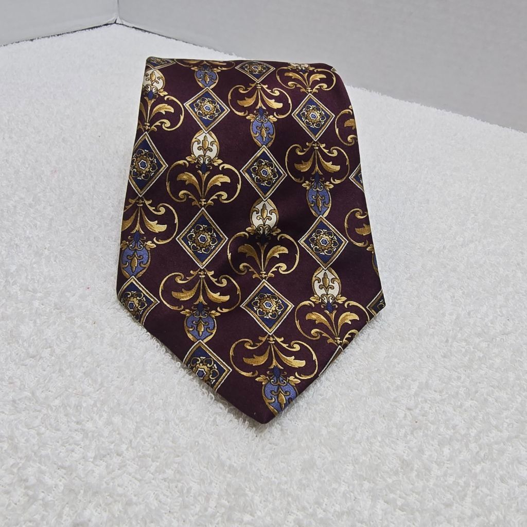 Arrow Men's Arrow Burgundy Gold Patterned Silk Tie One Size Size ONE SIZE - 7 Thumbnail