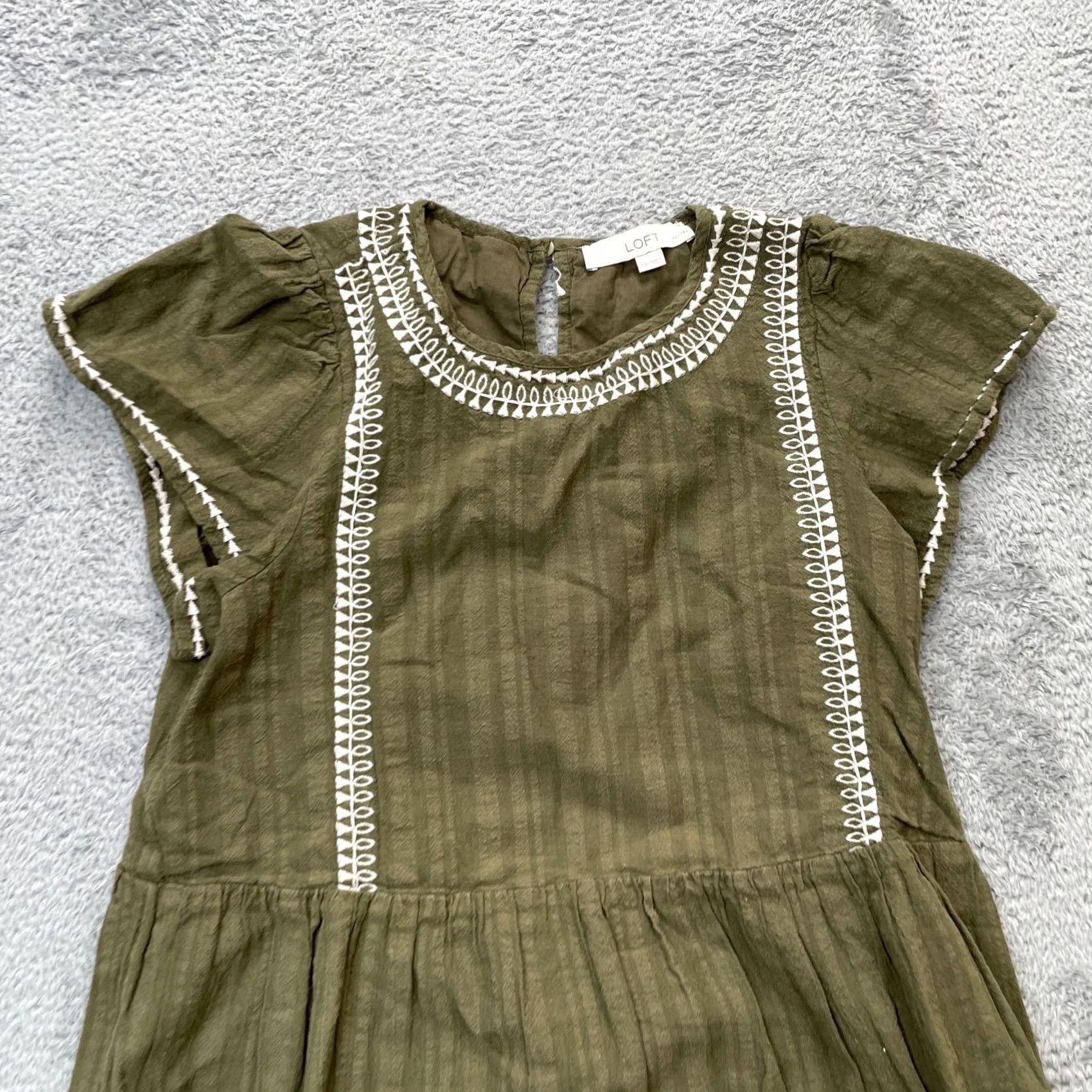 Loft LOFT Dress Womens Petite Small Green Cotton Embroidered Cap Sleeve Boho Tunic Size S / US 4 / IT 40 - 5 Thumbnail