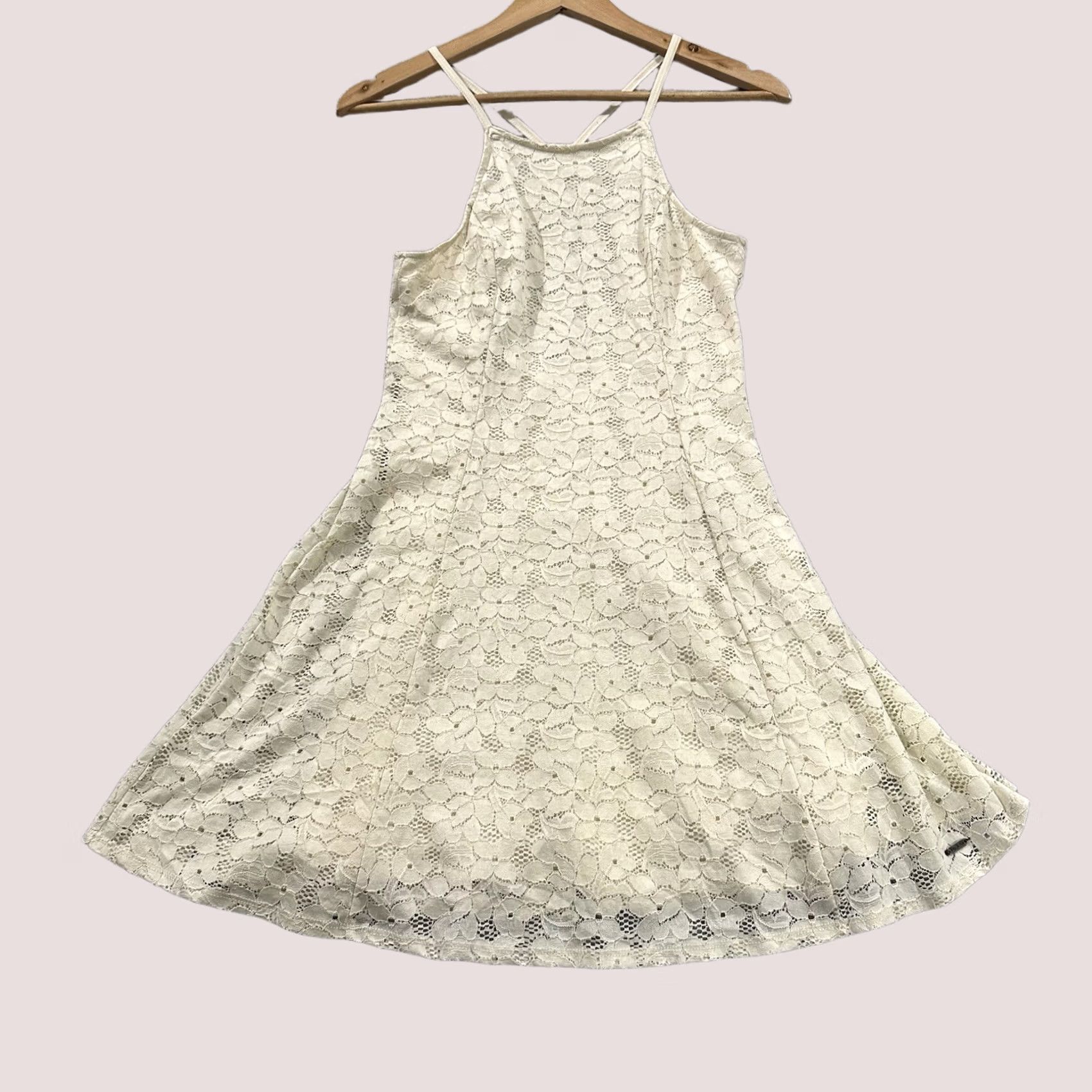Hollister Mini Dress Women S White Lace Off The Shoulder Sleeveless Floral Bohemian Party Cocktail Short Xs? (Note: No Xs In Original; S Is Size), Women's