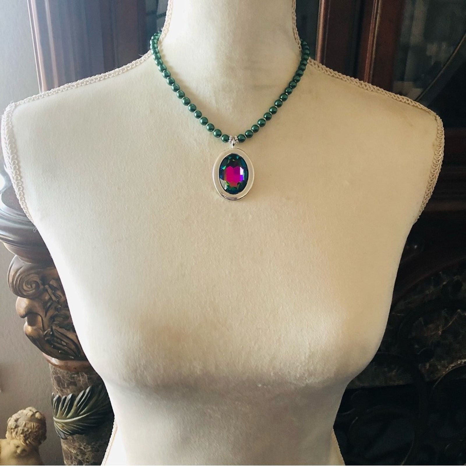 Handmade Handcrafted repurpose rainbow faceted stone Pearl necklace Size ONE SIZE - 6 Thumbnail