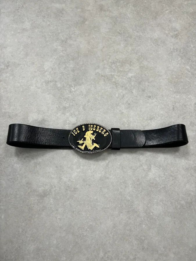 Iceberg Iceberg Black Vintage Logo Buckle Leather Belt Size ONE SIZE - 3 Thumbnail