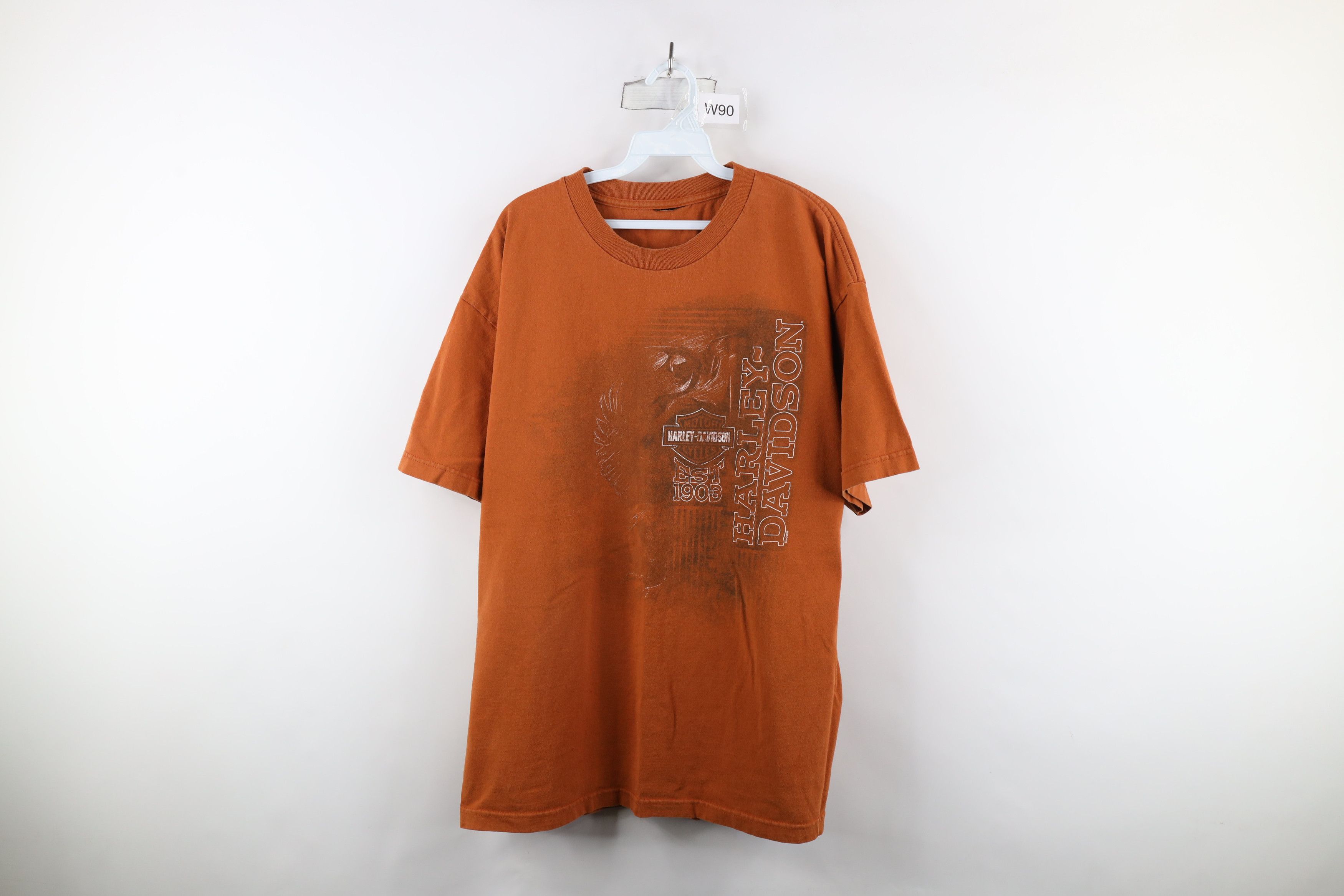 Harley Davidson × Vintage Vintage Y2K Harley Davidson Spell Out Eagle T-Shirt Orange Size US XL / EU 56 / 4 - 1 Thumbnail