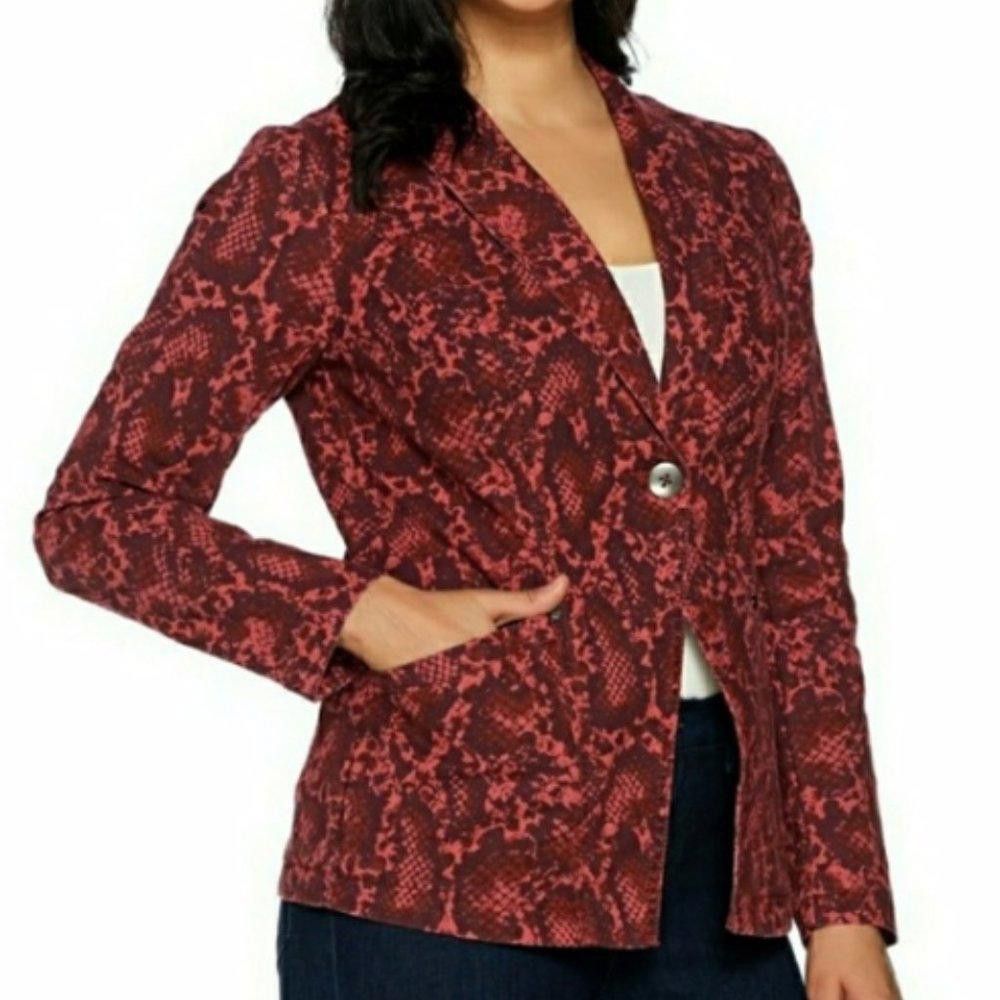 Designer G.I.L.I. l Marron Snakeskin Print Blazer Jacket Size 14 Size XL / US 12-14 / IT 48-50 - 1 Thumbnail