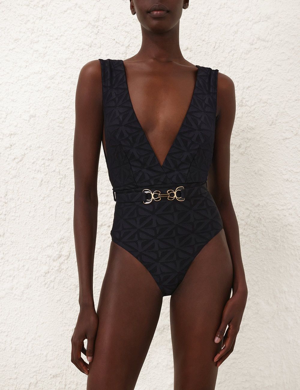 Zimmermann oc11z0226 Maxine Textured Plunge Swimwear in Black Size XS / US 0-2 / IT 36-38 - 2 Thumbnail