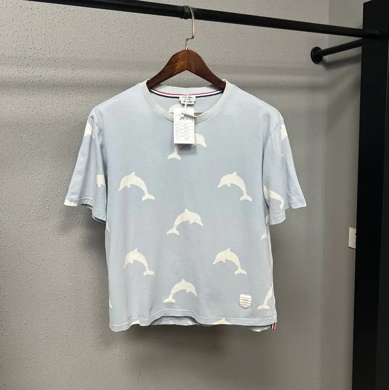 Thom Browne Thom Browne Light Blue Cotton Dolphin T-Shirt 0089 Size M / US 6-8 / IT 42-44 - 1 Thumbnail
