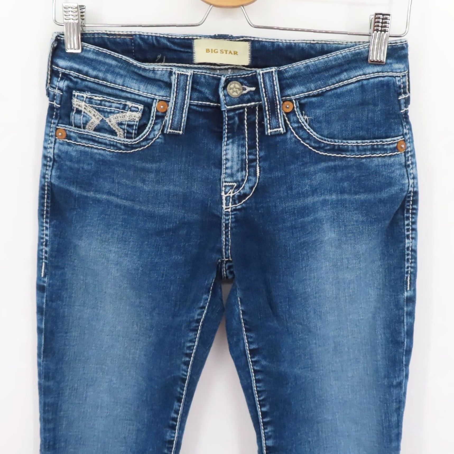 Denime BIG STAR Jeans Women Cropped Denim 26 5-Pocket Embroidered Pockets Seams Blue Cotton Denim Crop Size 26" / US 2 / IT 38 - 2 Thumbnail