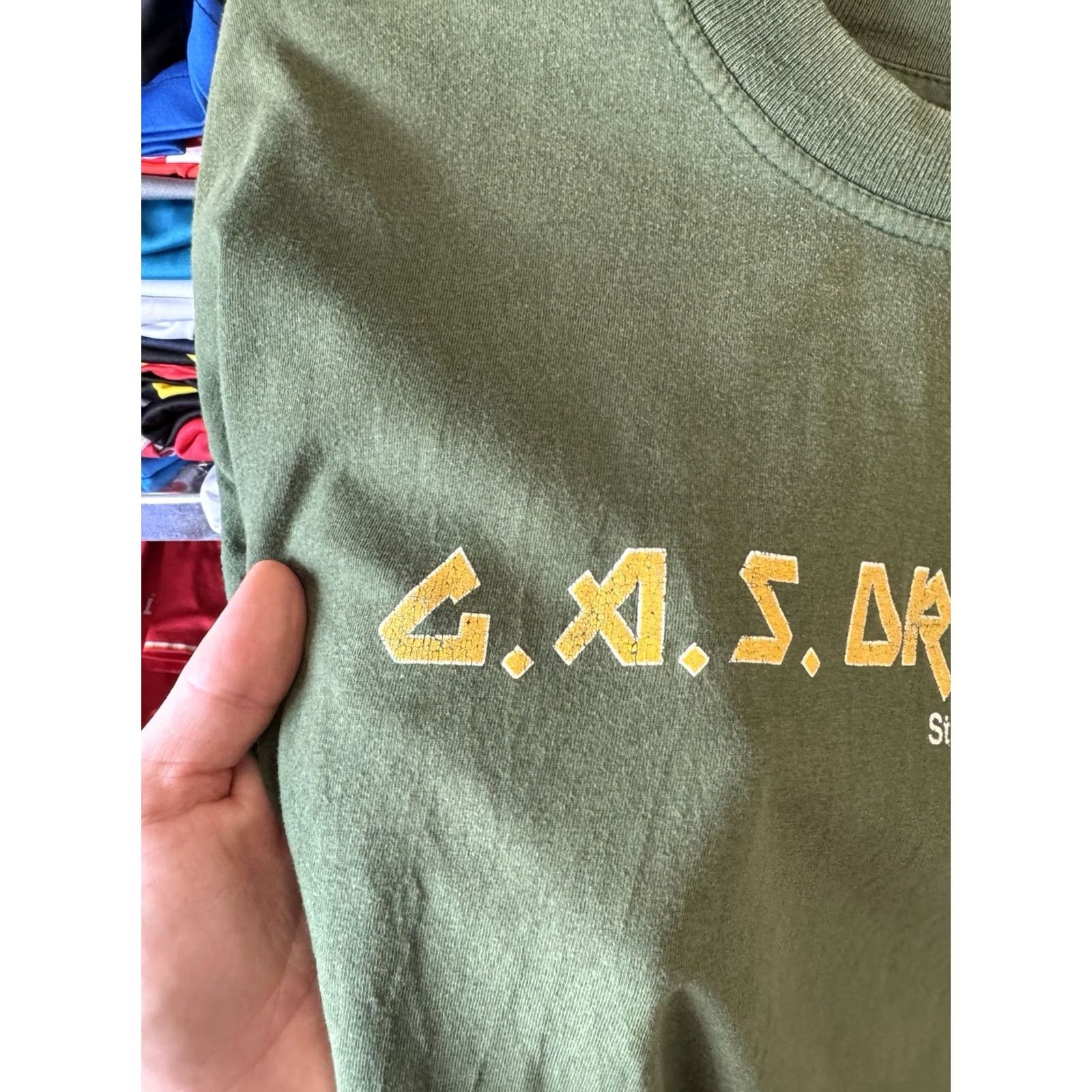 Vintage VINTAGE G.A.S. Drummers Stronger Than Metal Tour Band T-Shirt L Men Olive Green Size US L / EU 52-54 / 3 - 7 Thumbnail