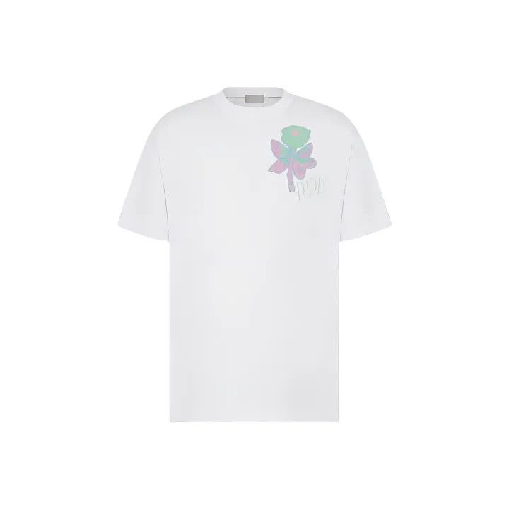Dior Cotton Rose Embroidery Short Sleeve T-shirt 0079