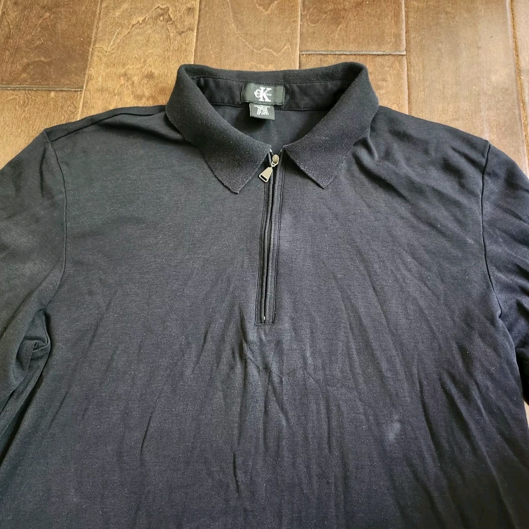 Calvin Klein Calvin Klein Men's Polo Shirt Long Sleeve 1/4 Zip Black Size L - Regular Fit, Cotton, 100% (Minor Stains) Size US L / EU 52-54 / 3 - 5 Thumbnail