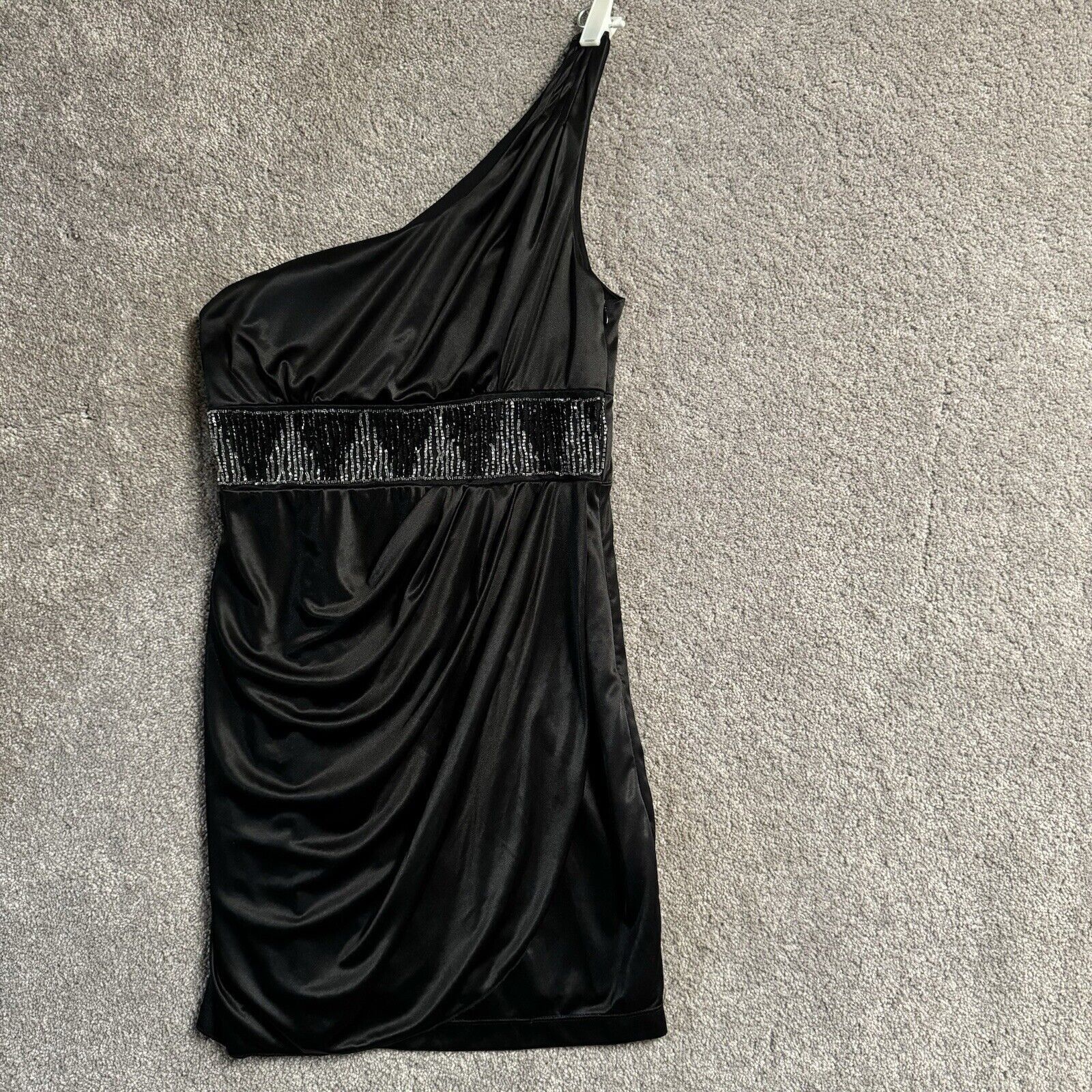 Other Love Tease Y2K Dress Size 9 One Shoulder Draped Beaded Sleek Size ONE SIZE - 1 Thumbnail