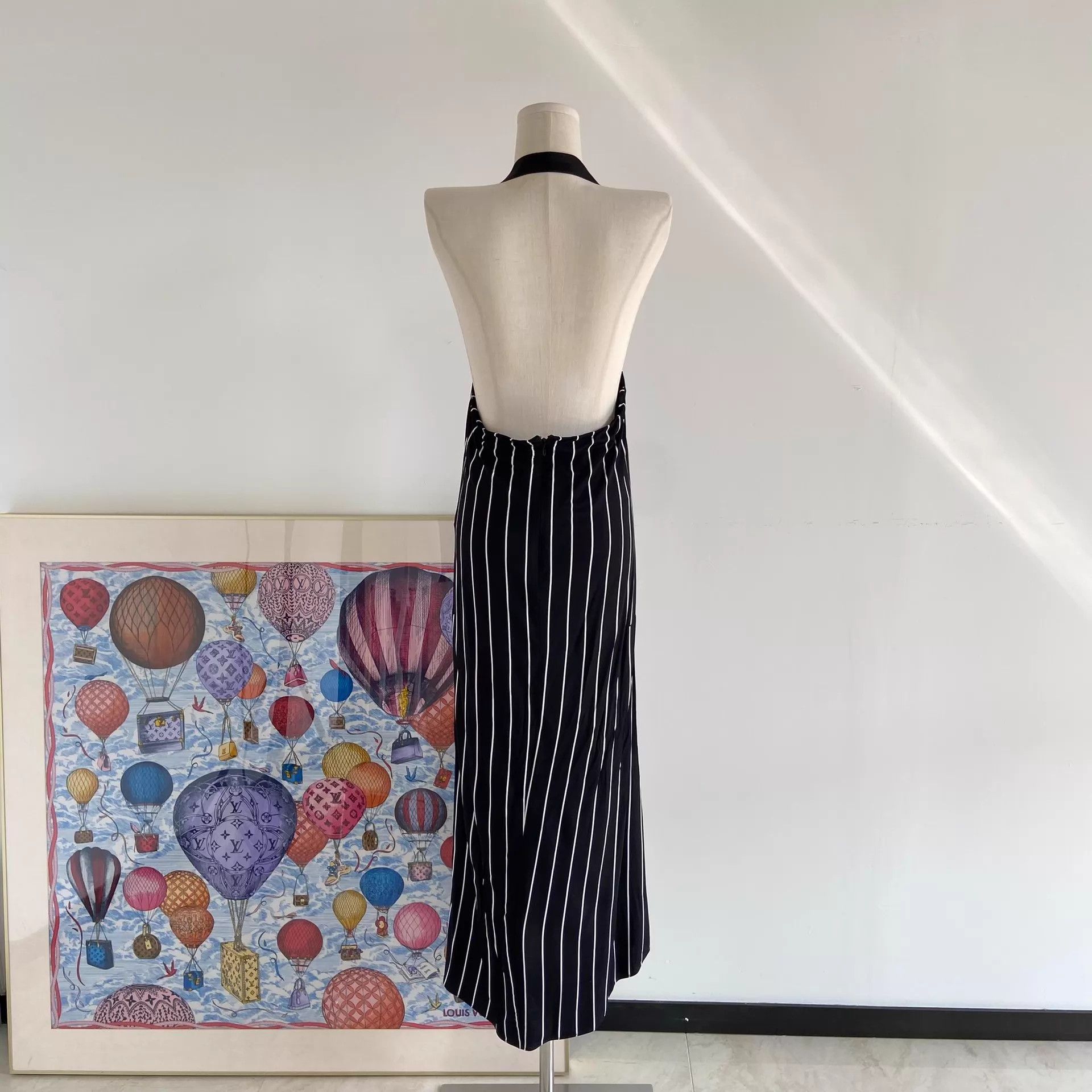 Balenciaga black stripe backless dress FR36