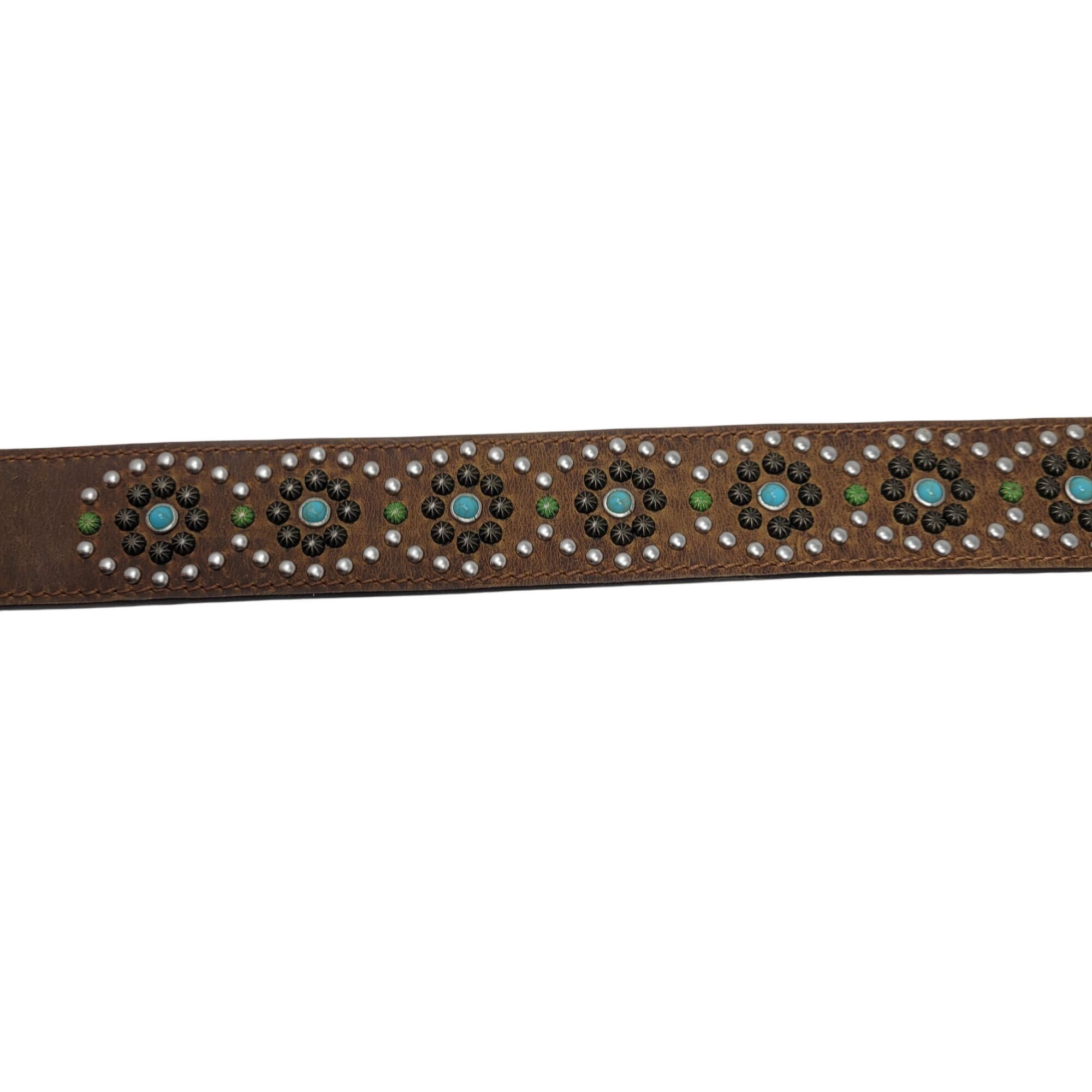 Nocona Nocona Leather Western Belt Studs Stones 30" S Brown Circle Size ONE SIZE - 8 Thumbnail