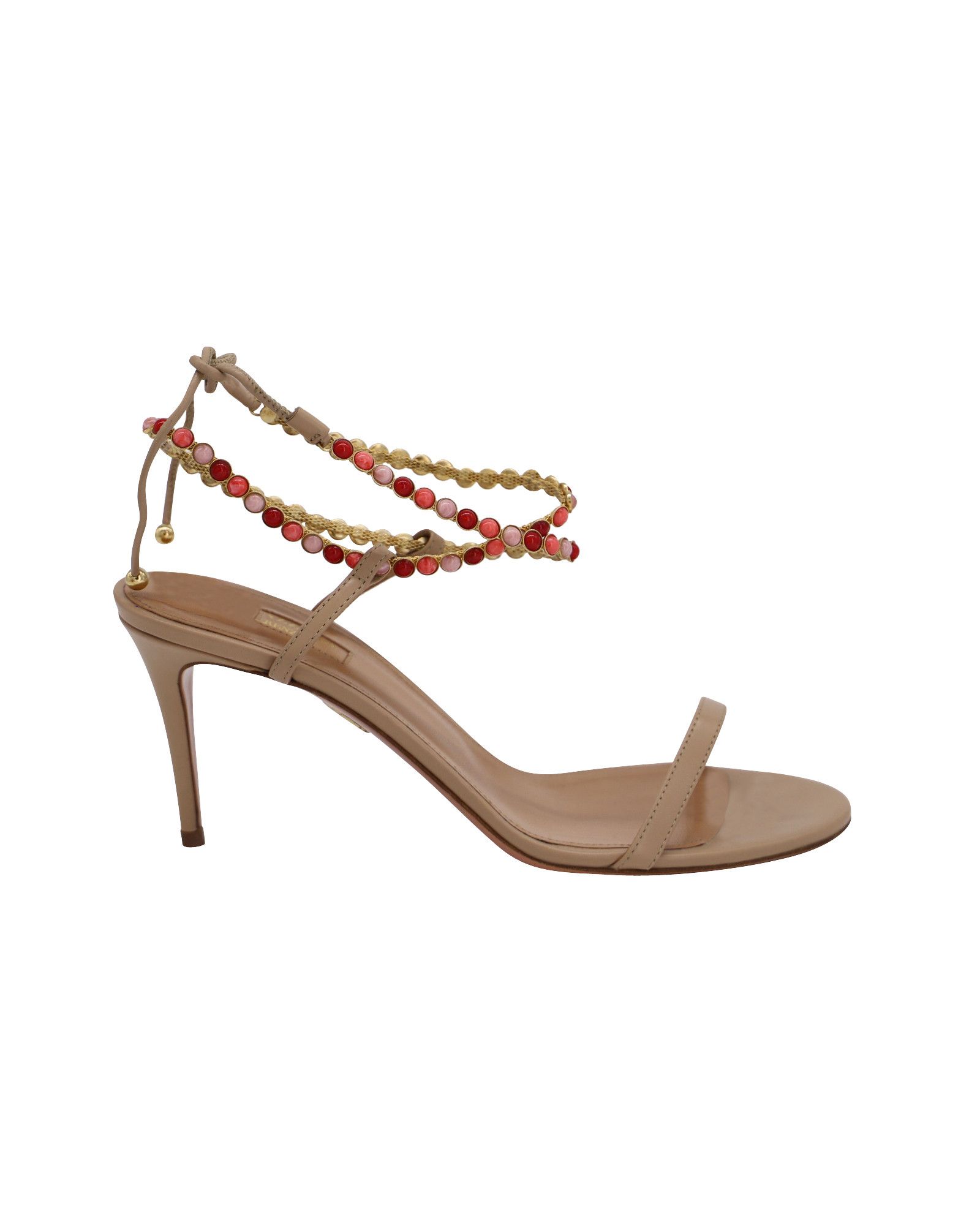 Aquazzura Aquazzura Livia 75 Beaded Sandals In Beige Leather Size US 8.5 / IT 38.5 - 1 Thumbnail