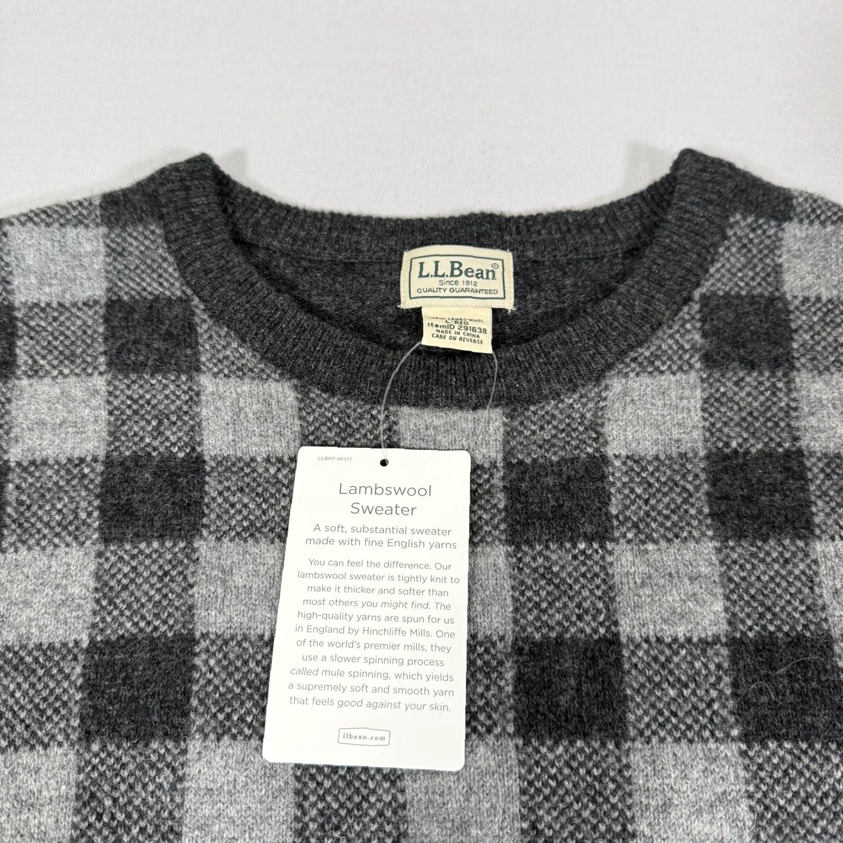 Vintage L.L.Bean Mens Large Gray Lambswool Buffalo Check Crewneck Pullover Sweater Size US L / EU 52-54 / 3 - 4 Thumbnail