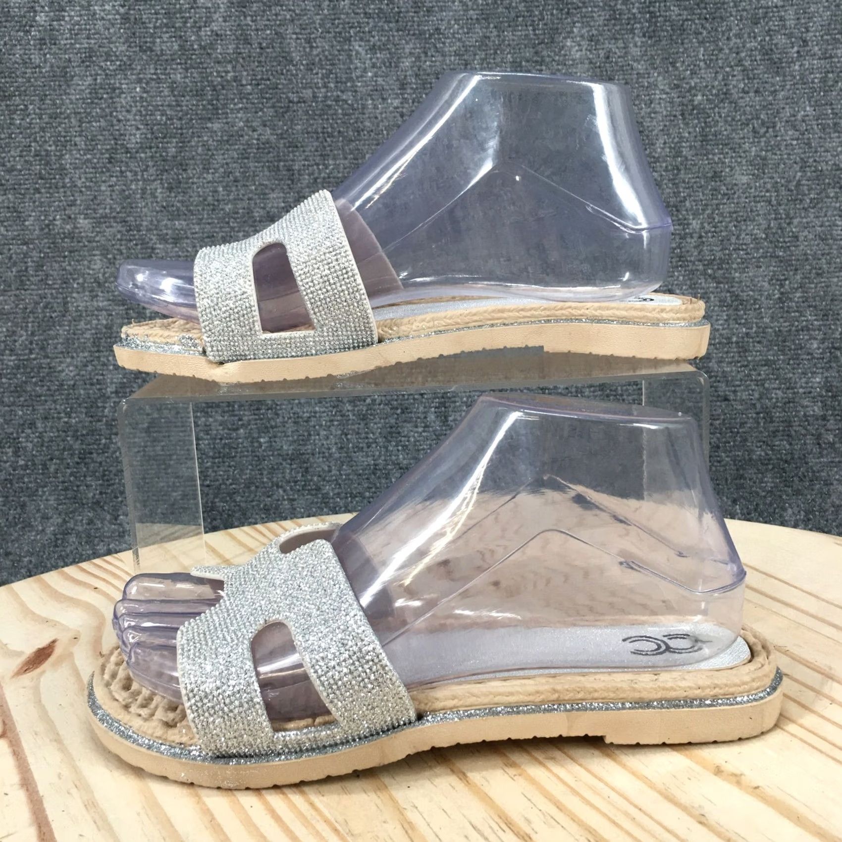 Vintage Cindy Claire Sandals Womens 38 Slide Flats Slip On CC Logo Silver Glitter NEW Size US 8 / IT 38 - 2 Thumbnail