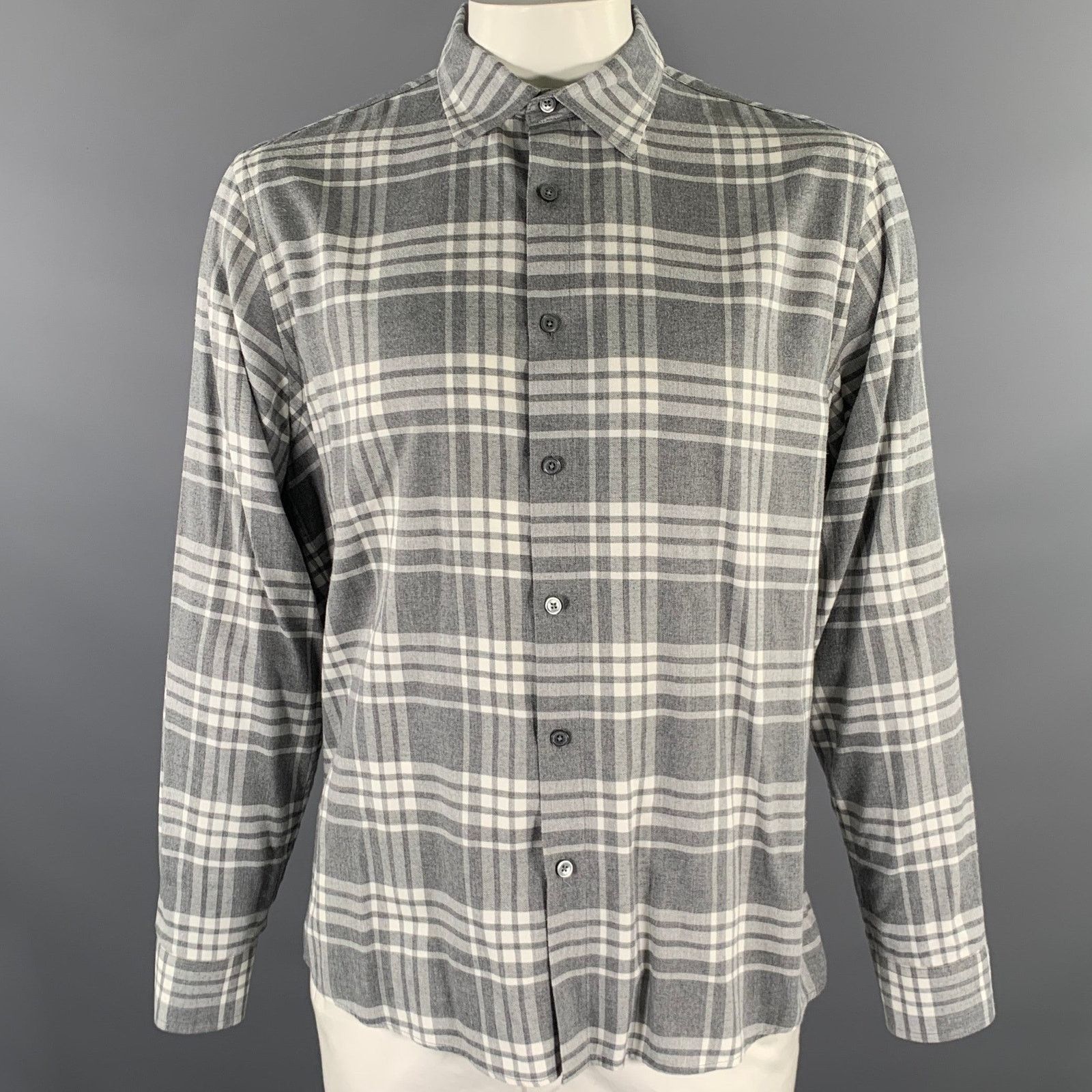 Michael Kors MICHAEL KORS Grey White Plaid Cotton Flannel Long Sleeve Size US XL / EU 56 / 4 - 1 Thumbnail