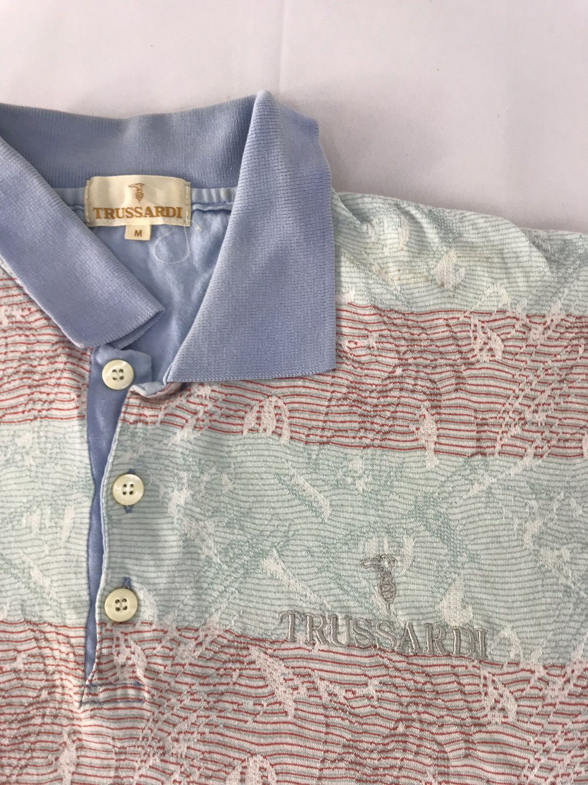 Trussardi Trussardi Striped Block Single Pocket Floral Design Polo Tee Size US M / EU 48-50 / 2 - 4 Thumbnail