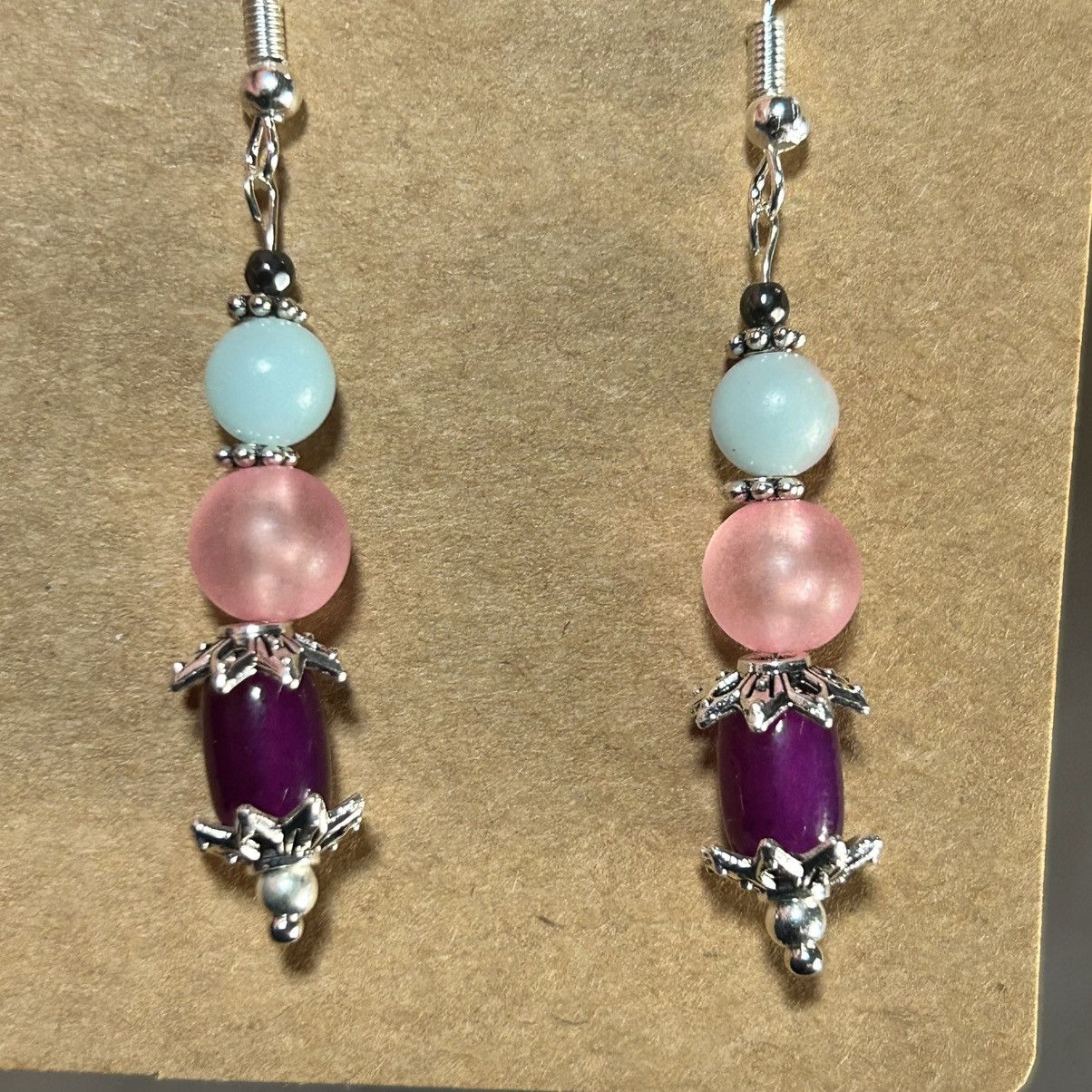 Handmade Handcrafted salvaged vintage bead cat eye glass earrings Size ONE SIZE - 3 Thumbnail