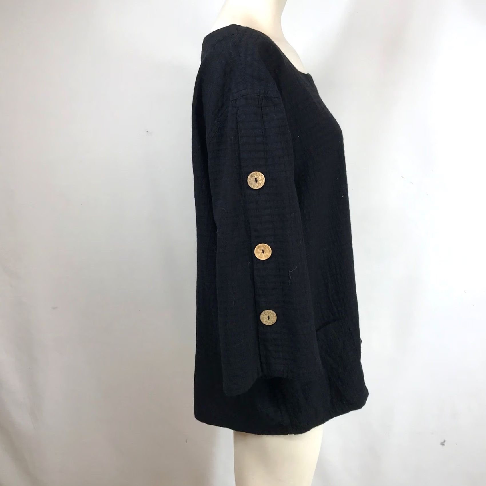 Alife Focus Casual Life Tunic Blouse 3/4 Sleeve Button Detail Pockets Black L Adult Womens Size L / US 10 / IT 46 - 4 Thumbnail