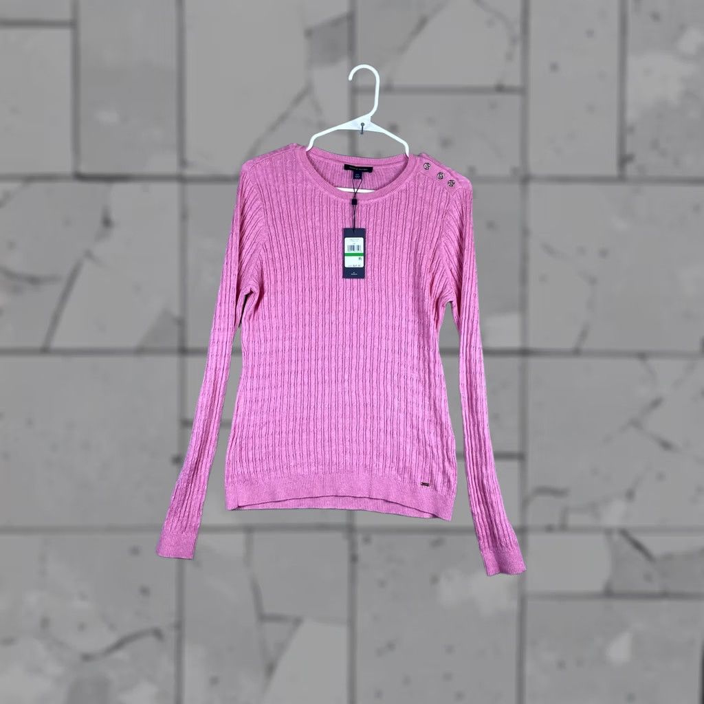 Tommy Hilfiger Tommy Hilfiger Sweater Womens Large Pink Button Cable Knit Casual T7BS0153 Size L / US 10 / IT 46 - 1 Thumbnail