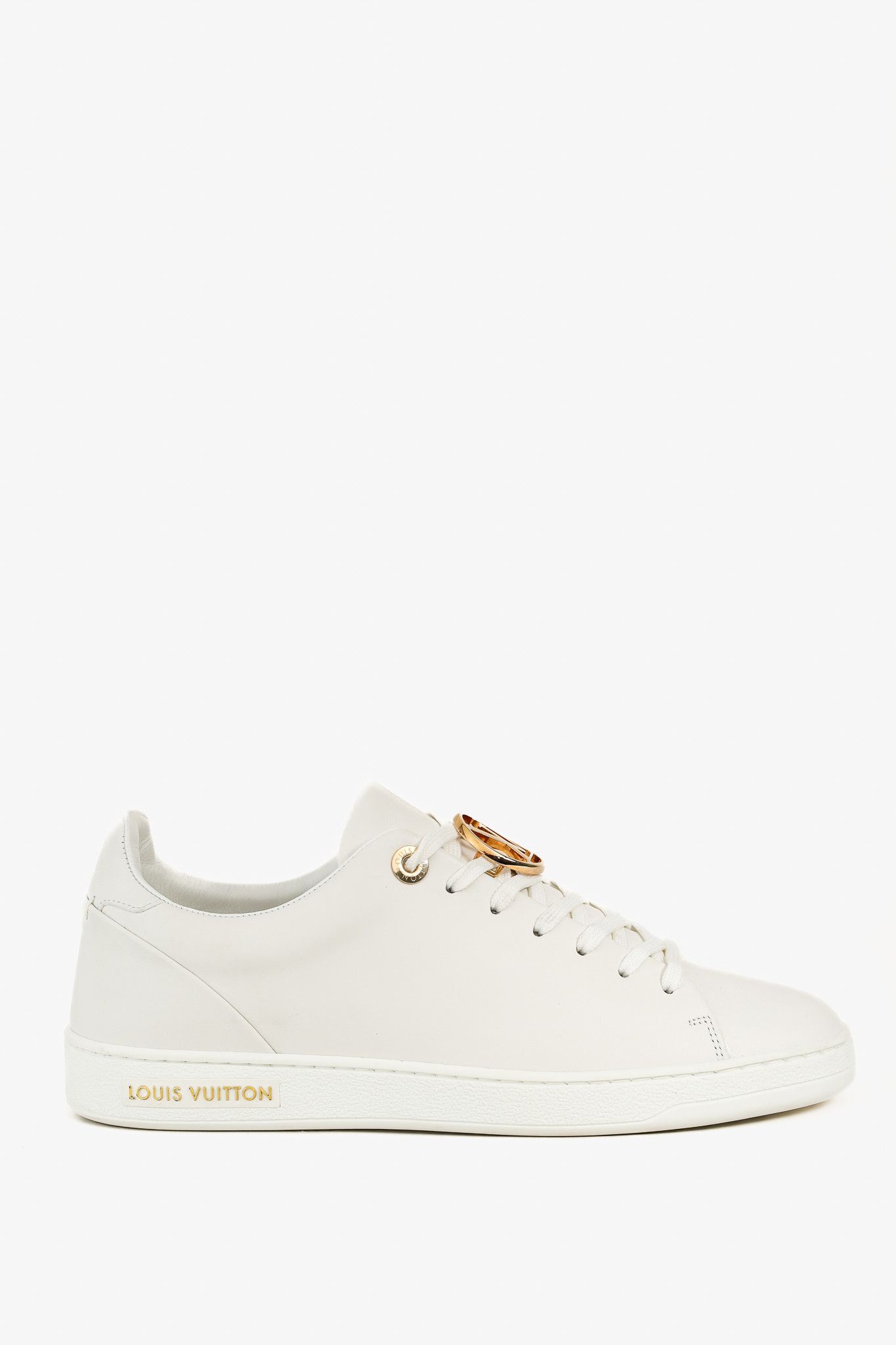 Louis Vuitton Louis Vuitton Front Row Golden Logo White Leather Sneakers Size US 7 / IT 37 - 1 Thumbnail