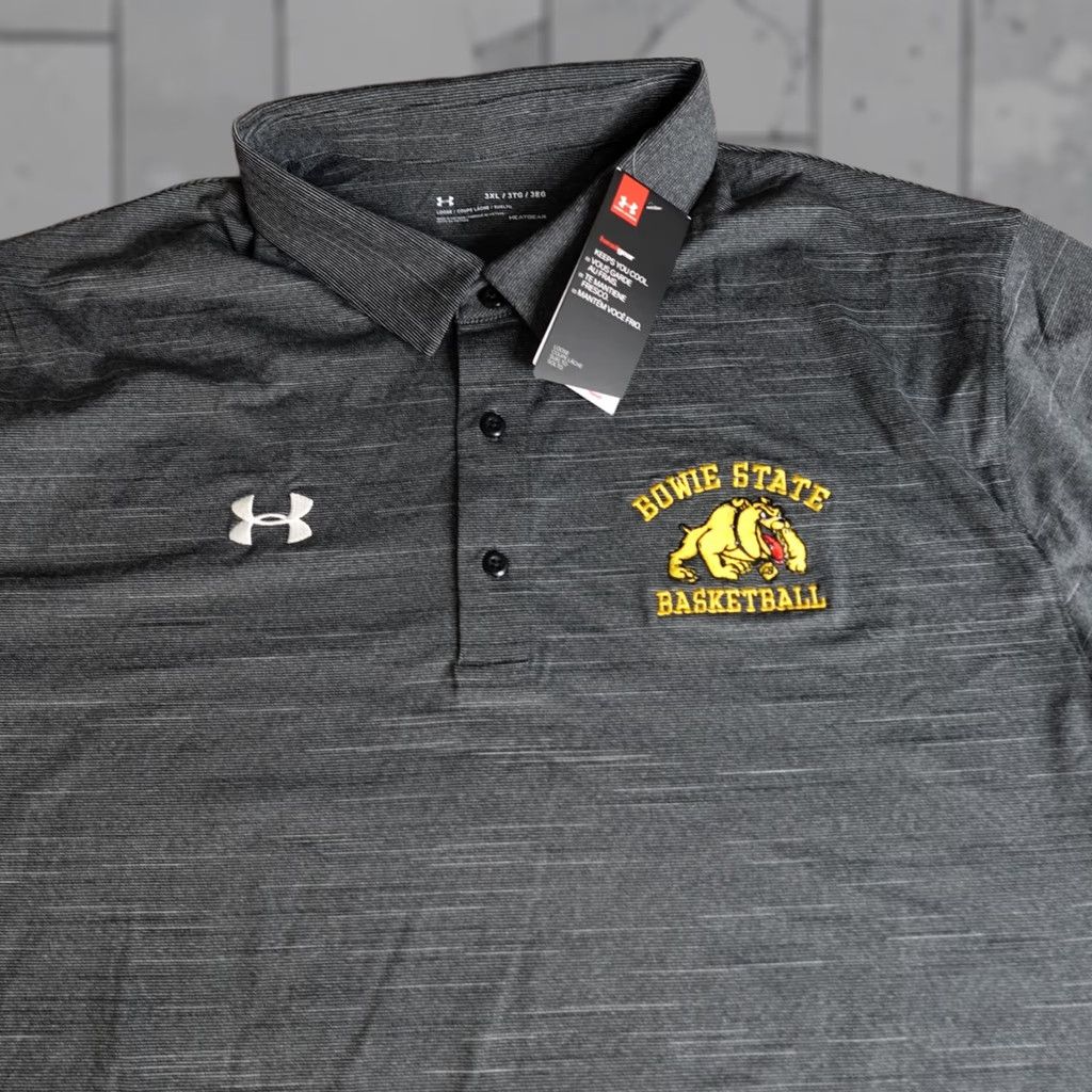 Under Armour Under Armour Polo Shirt 3XL Gray Heather Embroidered Bowie Bulldogs NEW Shirt Adult 3XL Gray Mens Polo Under Armour HeatGear Sports Size US XXL / EU 58 / 5 - 1 Thumbnail