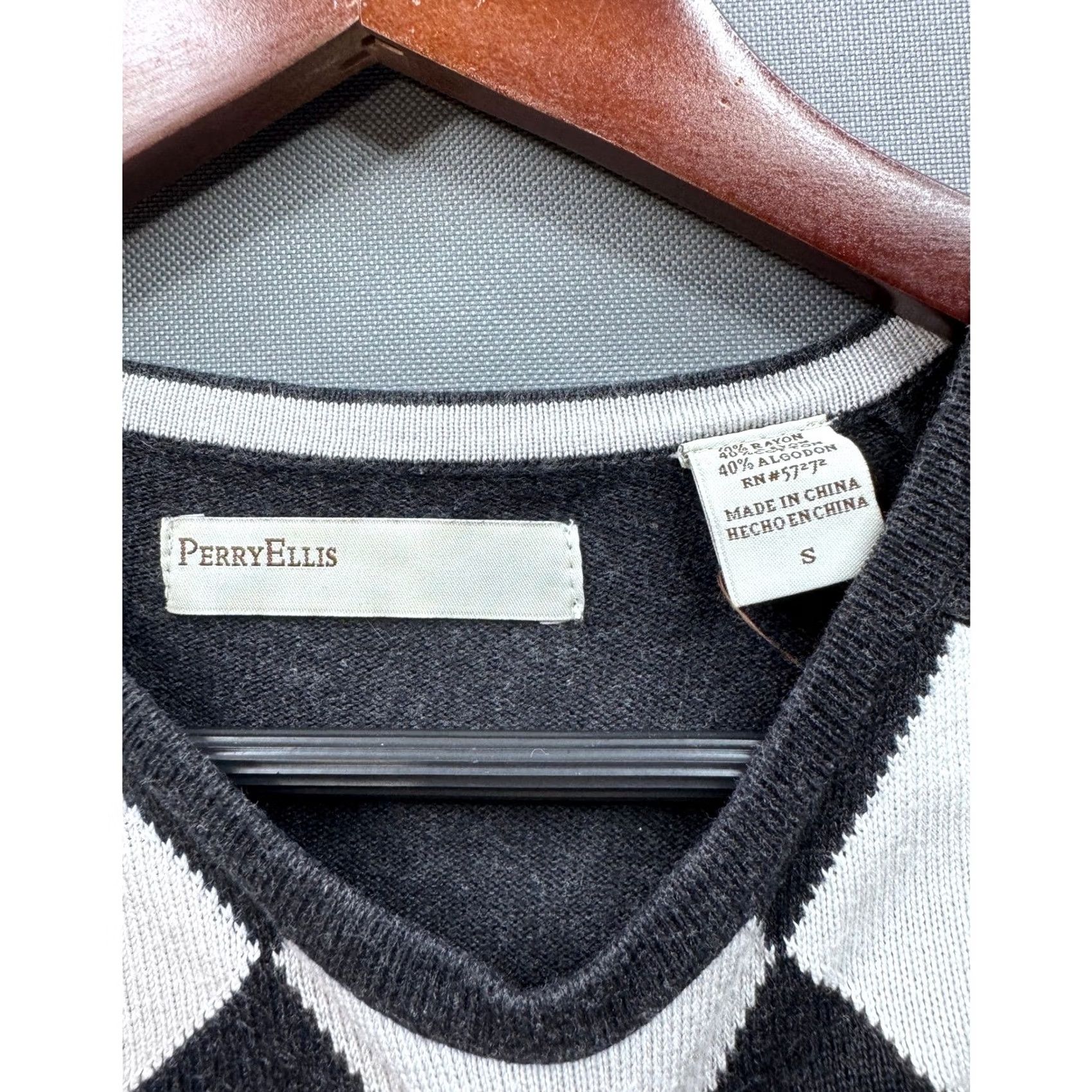 Perry Ellis Perry Ellis Men's Sweater Charcoal Gray White Long Sleeve Crew Neck Size S Size US S / EU 44-46 / 1 - 7 Thumbnail